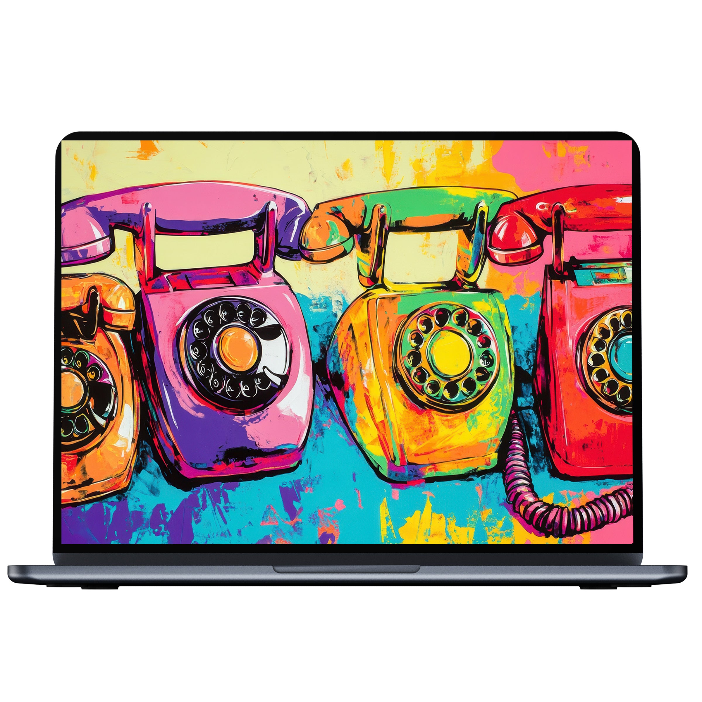 Vibrant pop art desktop wallpaper with colorful retro phones inspires calm and elegance for PC and laptop digital download