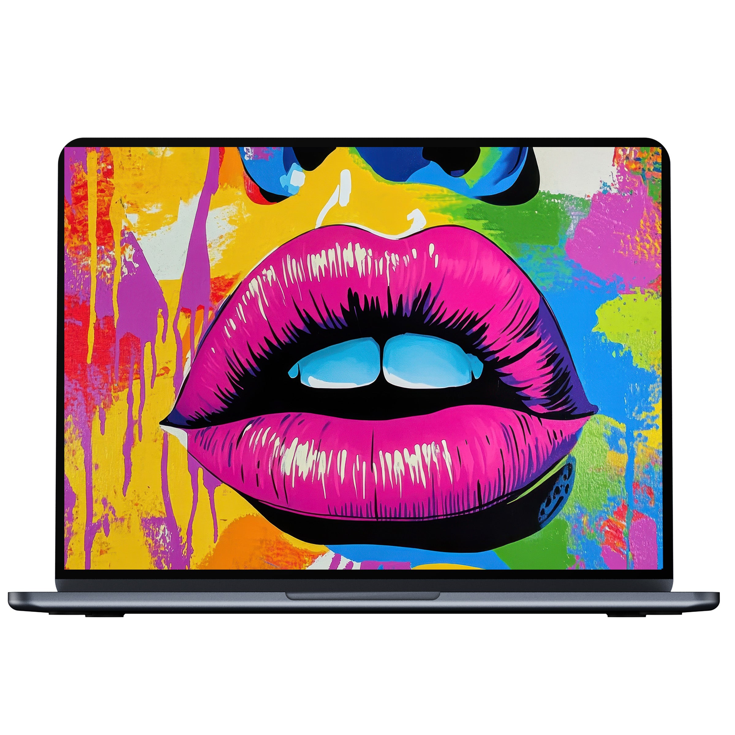 Vibrant pop art desktop wallpaper with colorful lips provides calm and elegance for PC and laptop digital download sessions