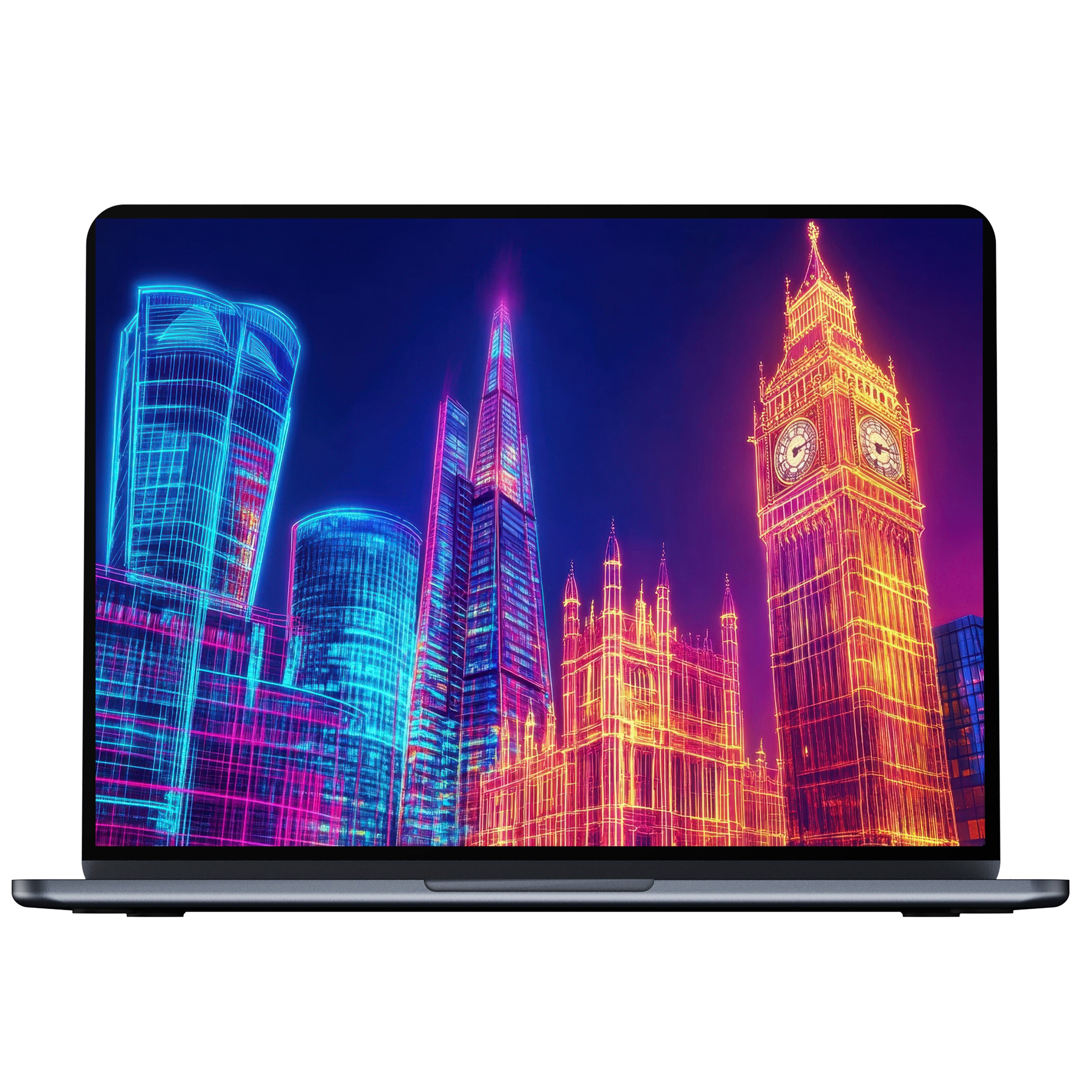 Neon cityscape pop art desktop wallpaper for PC and laptop digital download inspires calm elegance and mindful style