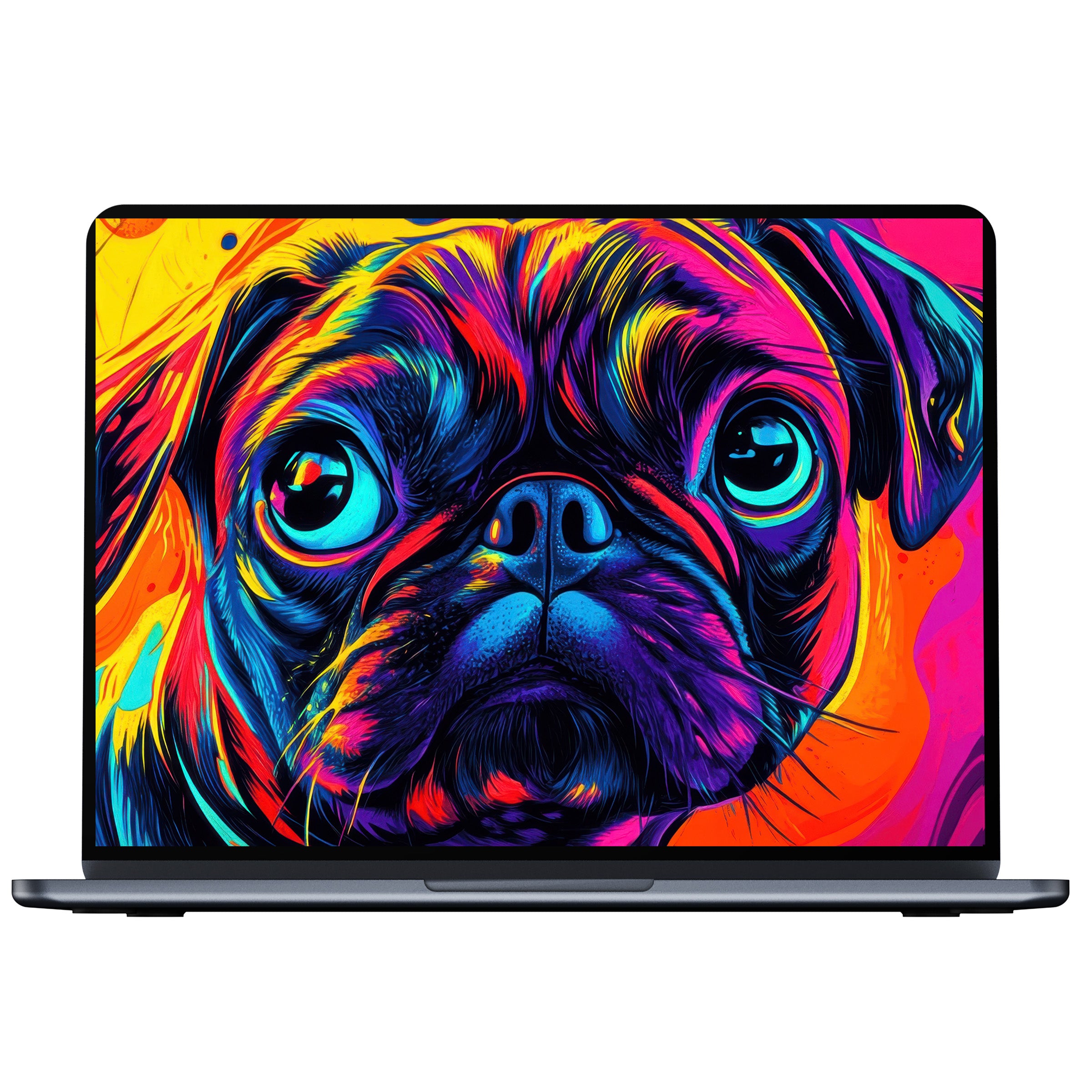 Vibrant pop art desktop wallpaper featuring a colorful pug design for digital download fits PC, laptop, and Mac users seeking inspiration