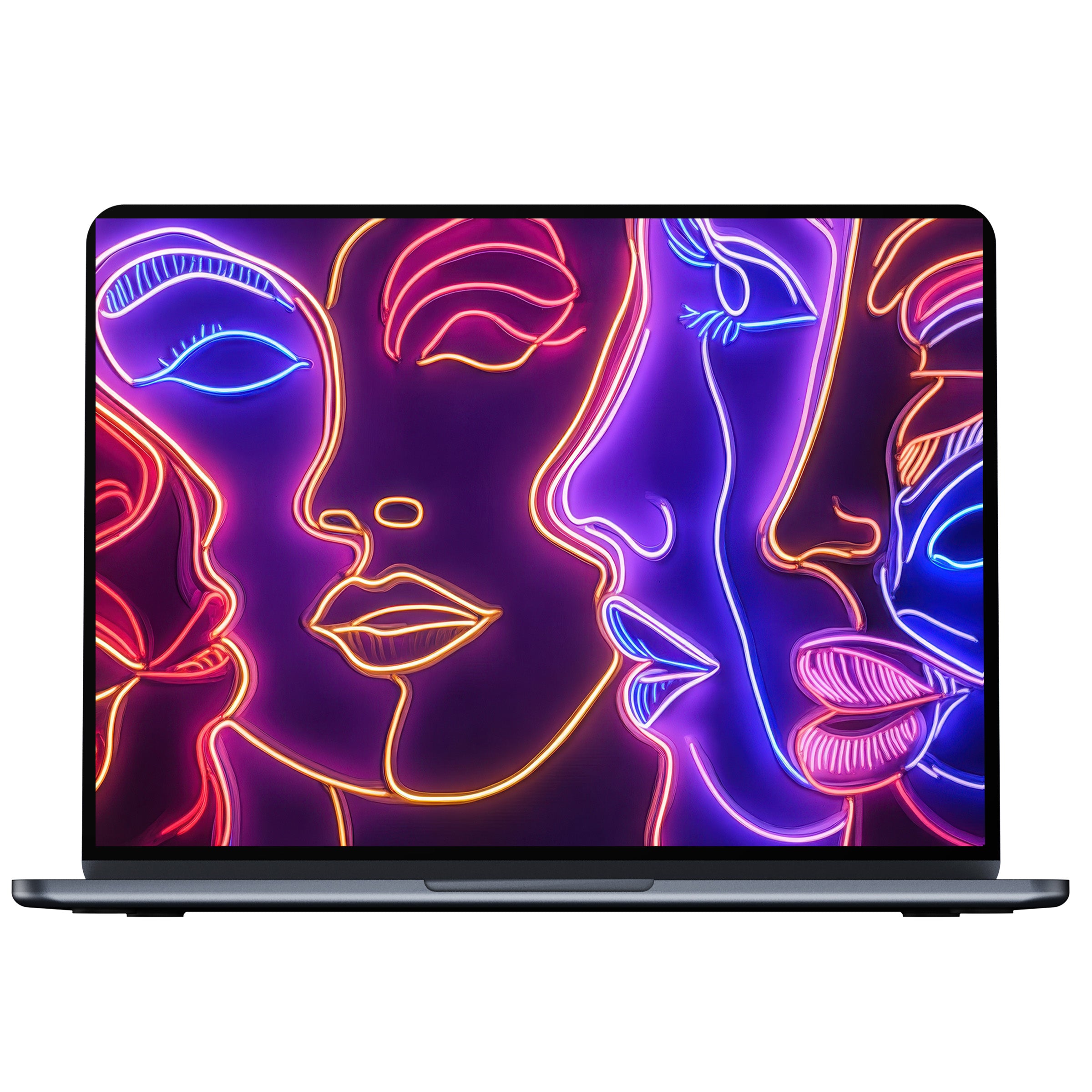Neon line art of faces on a pop art desktop wallpaper for PC or laptop digital download vibrant calm elegance