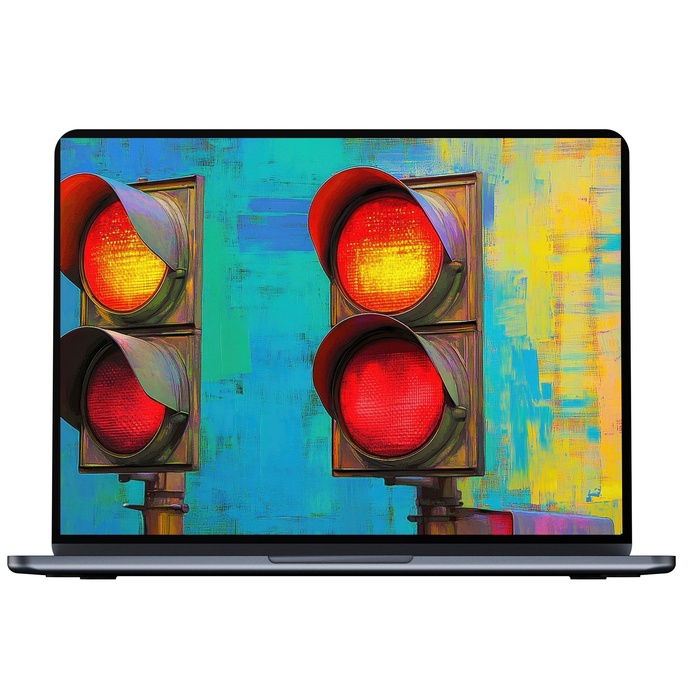 Vibrant pop art desktop wallpaper with digital download showcases colorful traffic lights, enhancing elegance for PC and laptop displays