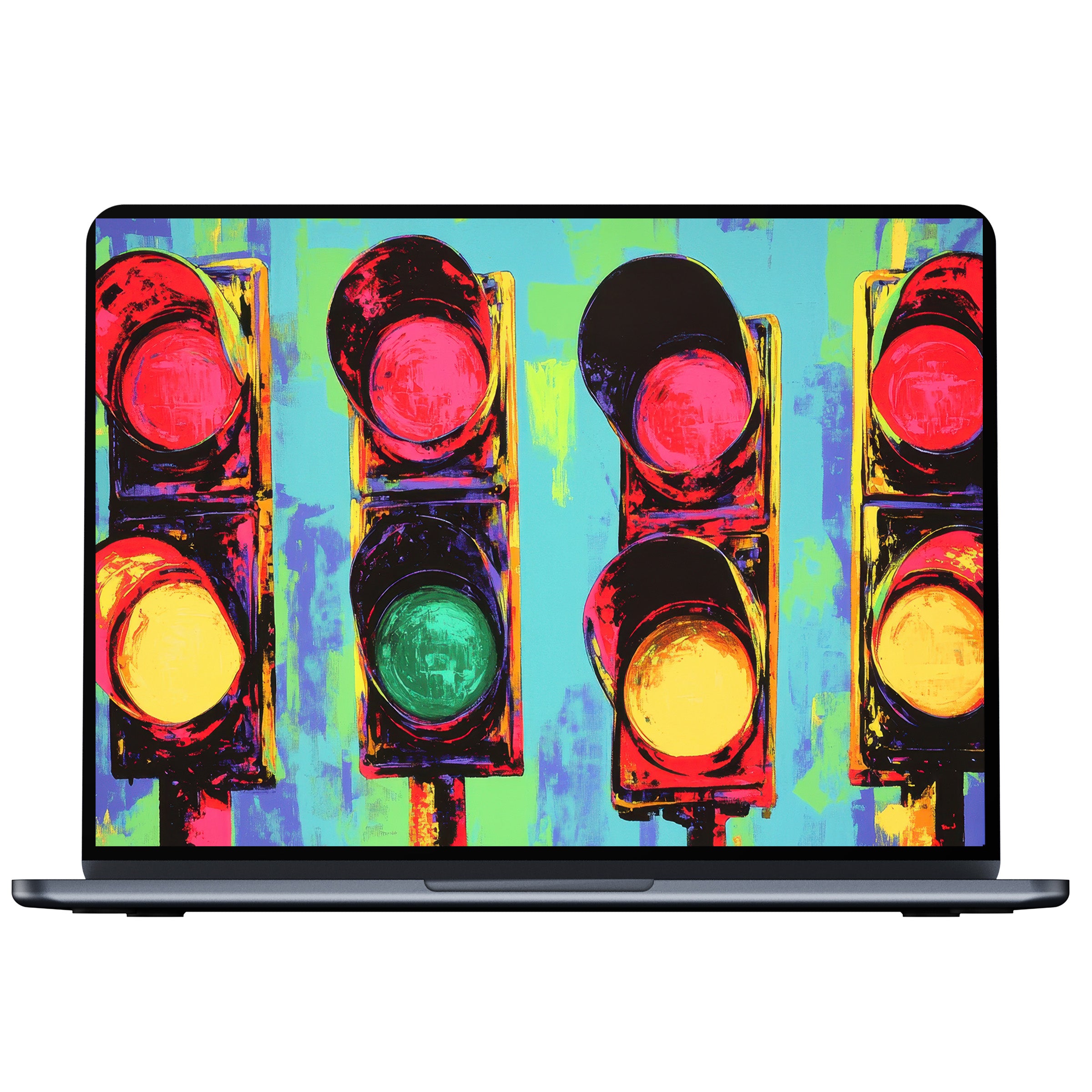 Vibrant pop art desktop wallpaper featuring colorful traffic lights inspires calm on any PC or laptop digital download