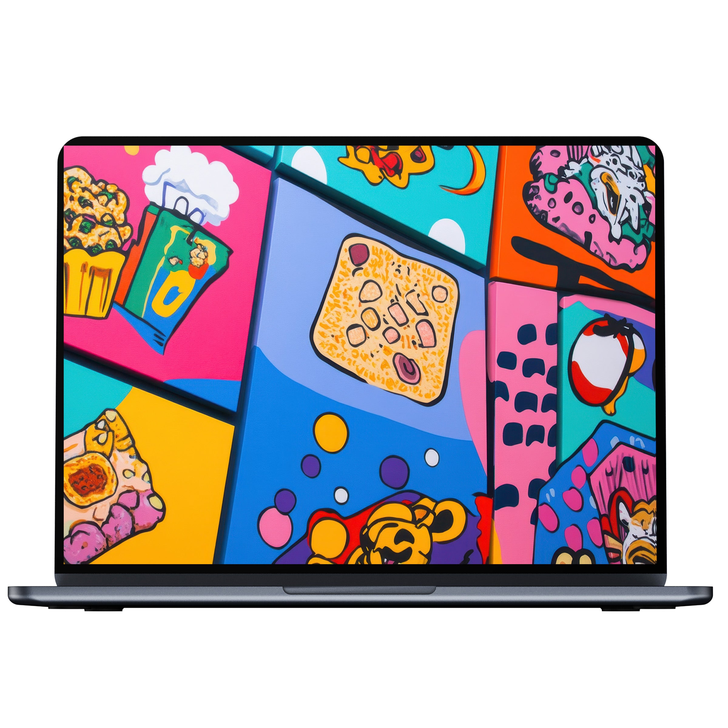 Vibrant pop art desktop wallpaper digital download with bold colors and playful textures, perfect fit for PC, laptop, and Mac users
