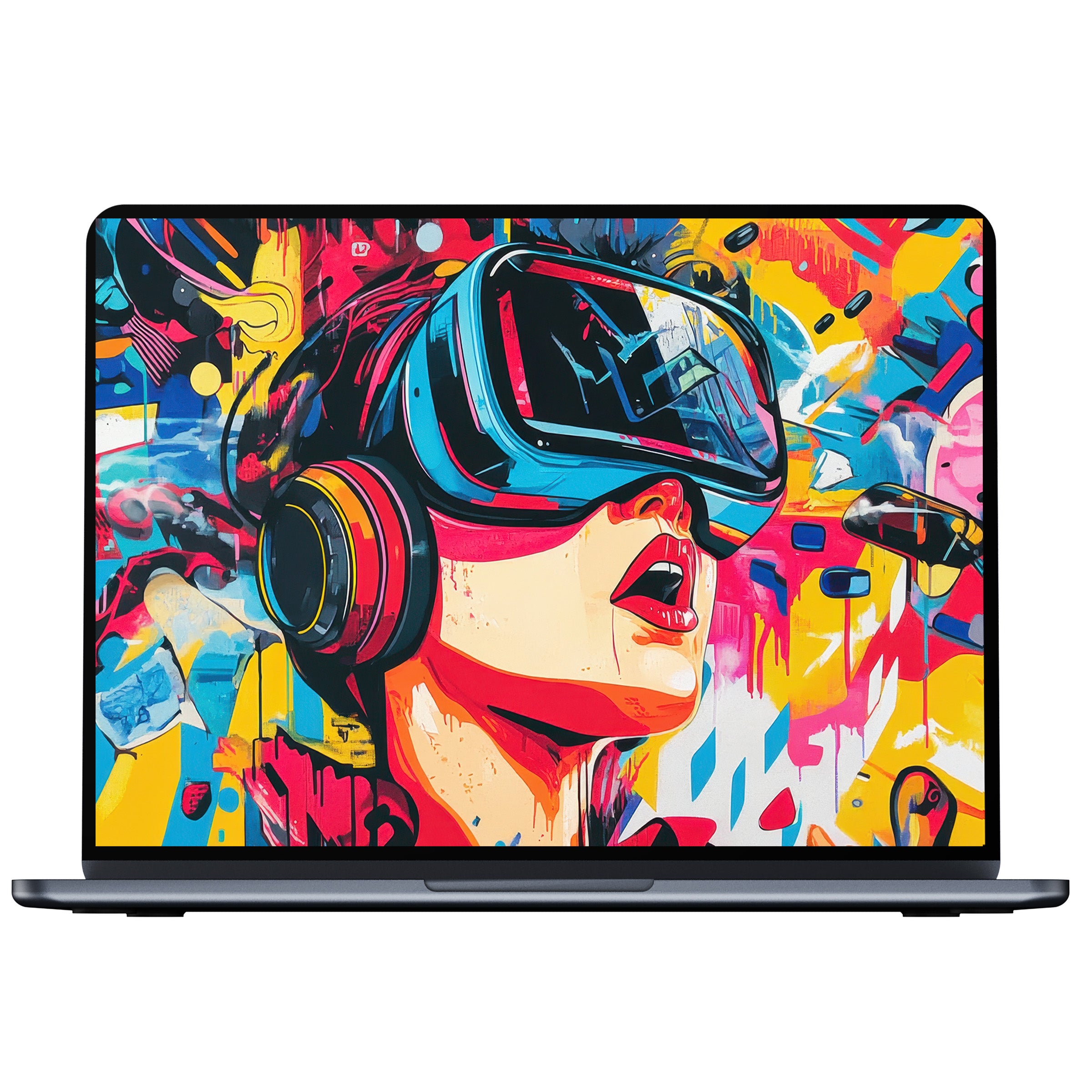 Vibrant pop art desktop wallpaper featuring a VR headset evokes inspiration and elegance for PC, laptop, and Mac digital download