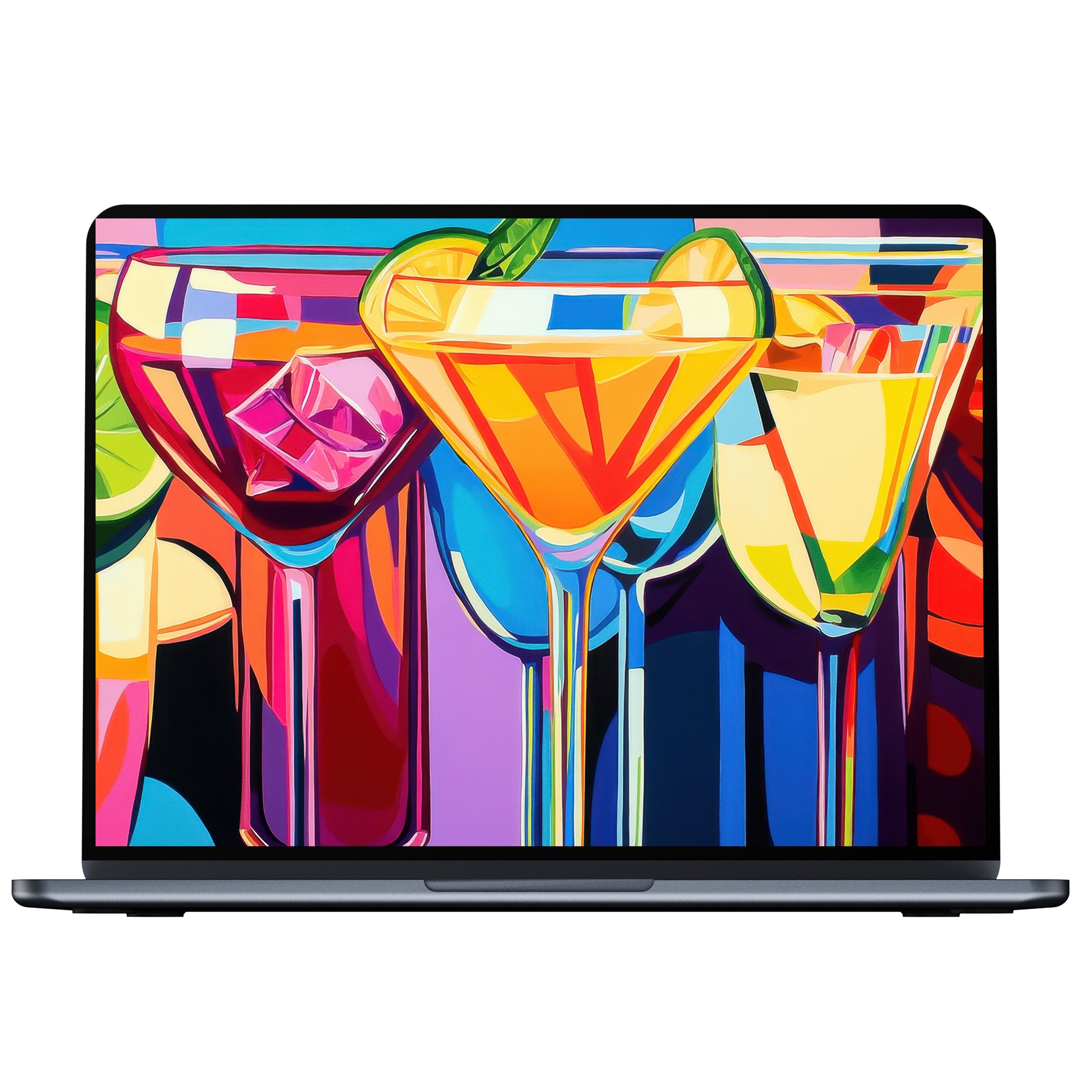 Vibrant pop art desktop wallpaper with colorful cocktails offers a calm, inspiring aesthetic for PC, laptop, and Mac digital download users