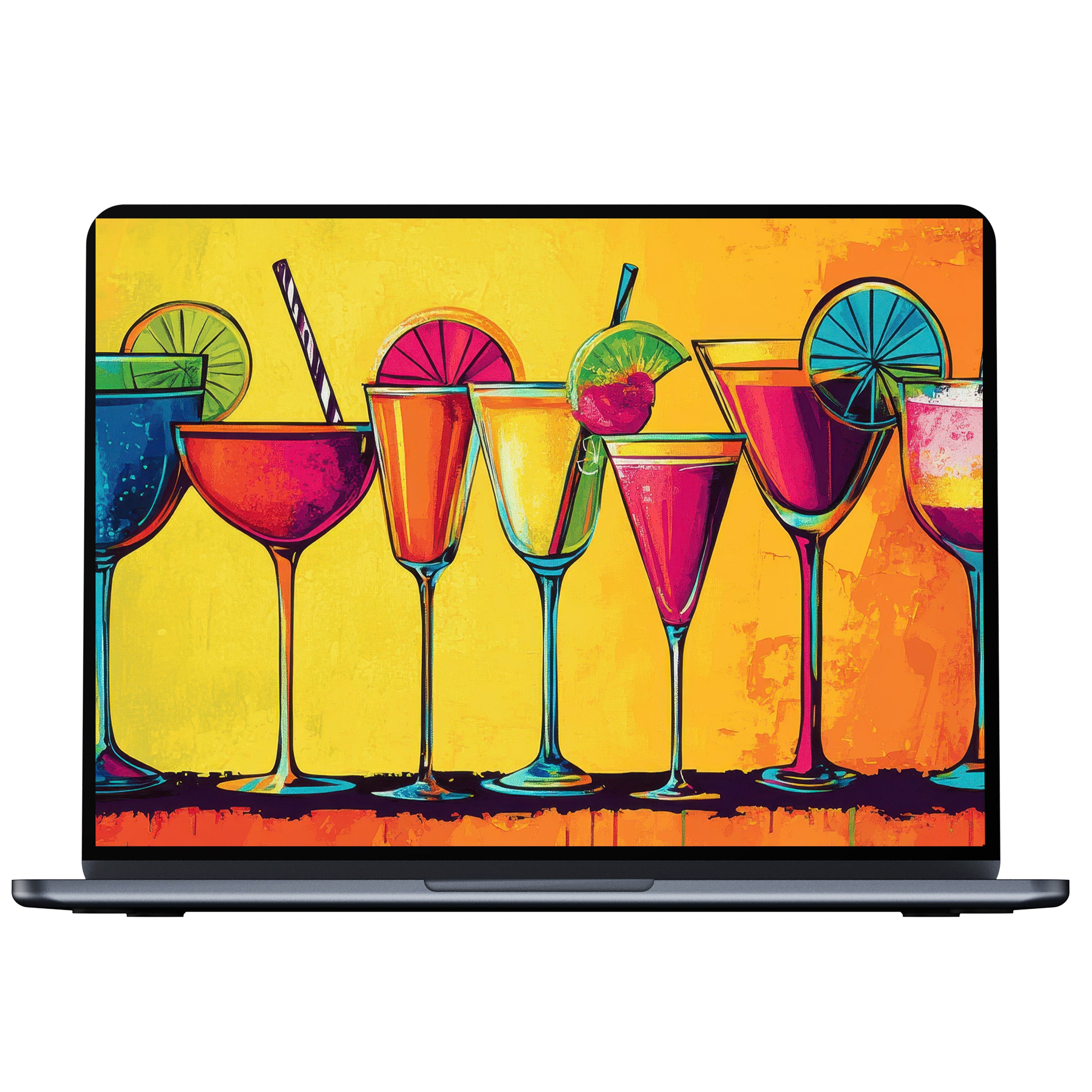 Vibrant pop art desktop wallpaper featuring colorful cocktails inspires elegance and calm for PC or laptop digital download