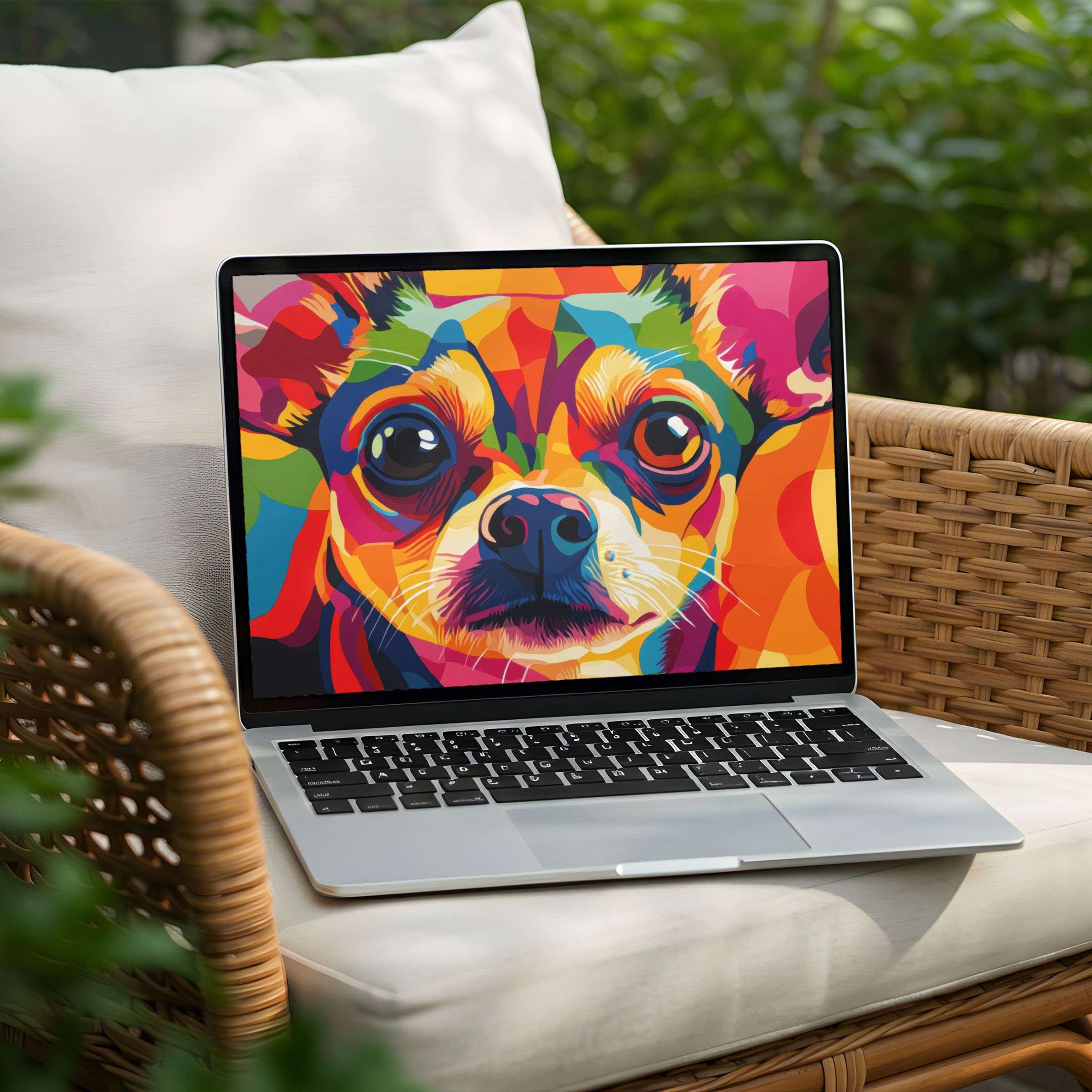 Vibrant pop art dog desktop background for PC or Laptop, offering instant download for an elegant, inspiring workspace transformation