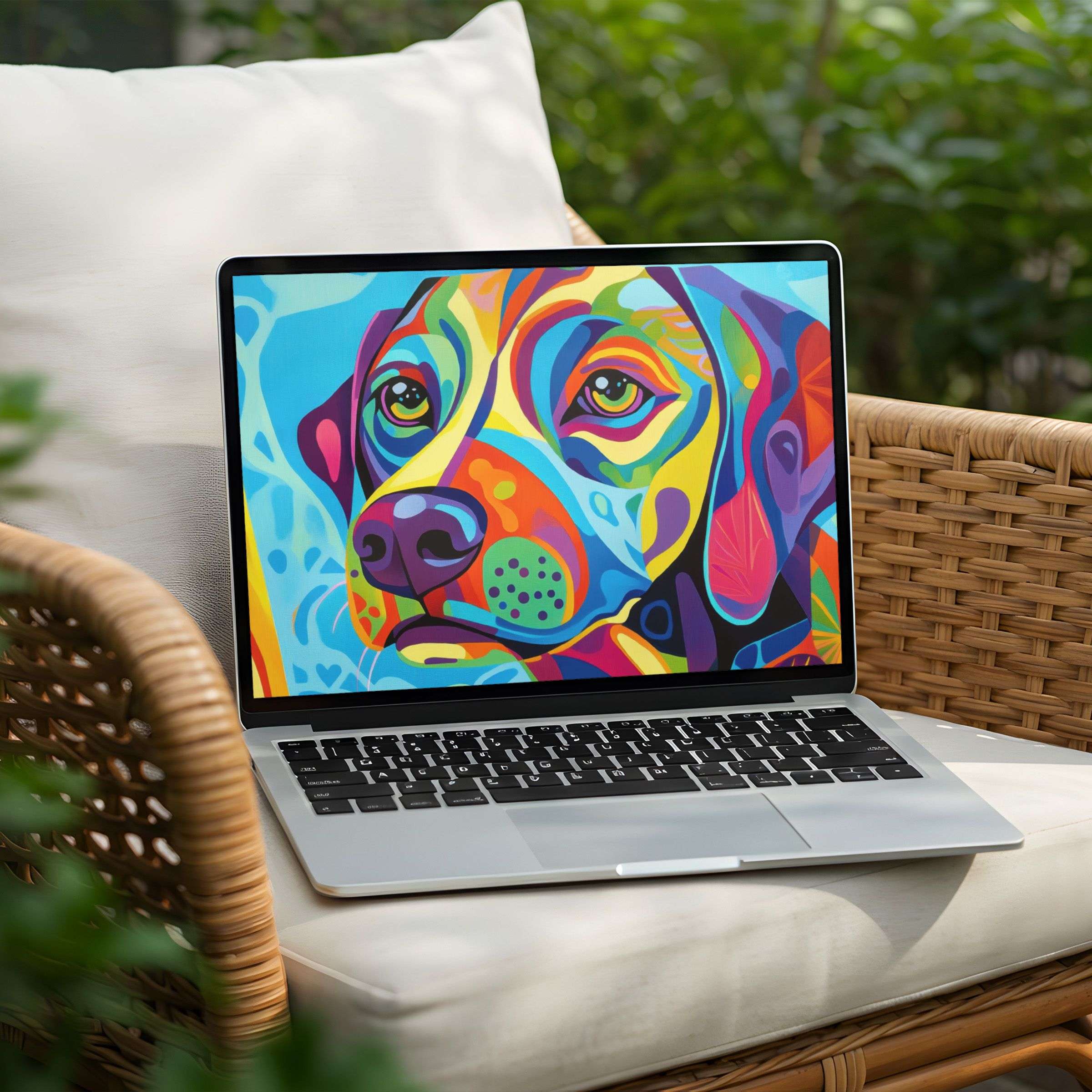 Vibrant dog-themed desktop background for PC and laptop instant download; brings colorful inspiration to your digital space