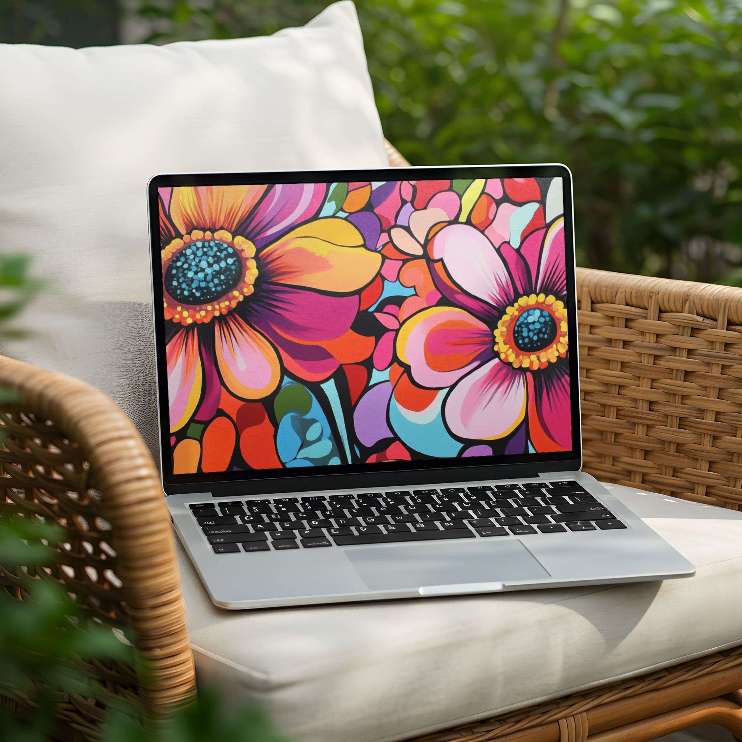 Colorful floral desktop background for PC or Laptop instant download for a serene and elegant digital art experience