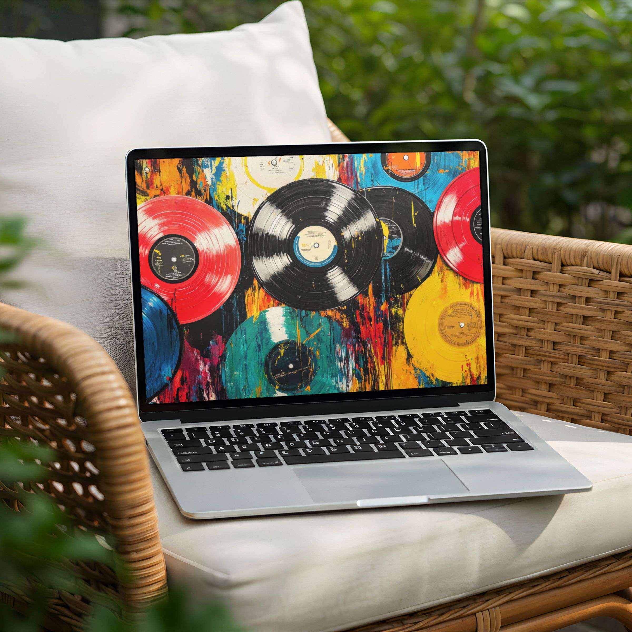 Colorful vinyl-inspired desktop background for PC or Laptop instant download for a vibrant touch of inspiration and calm