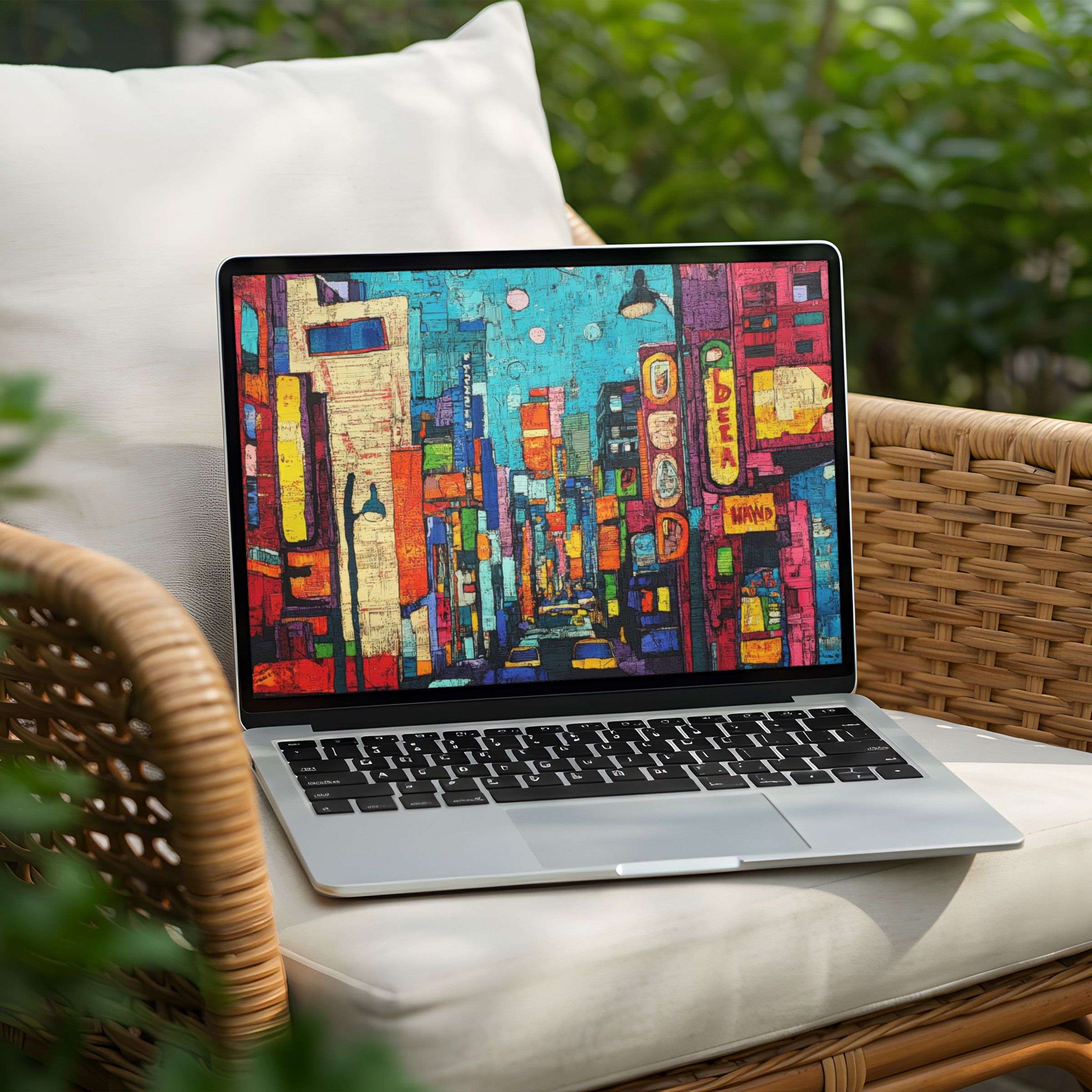 Vibrant abstract cityscape desktop background for instant download elevates PC and laptop screens with colorful elegance and calm