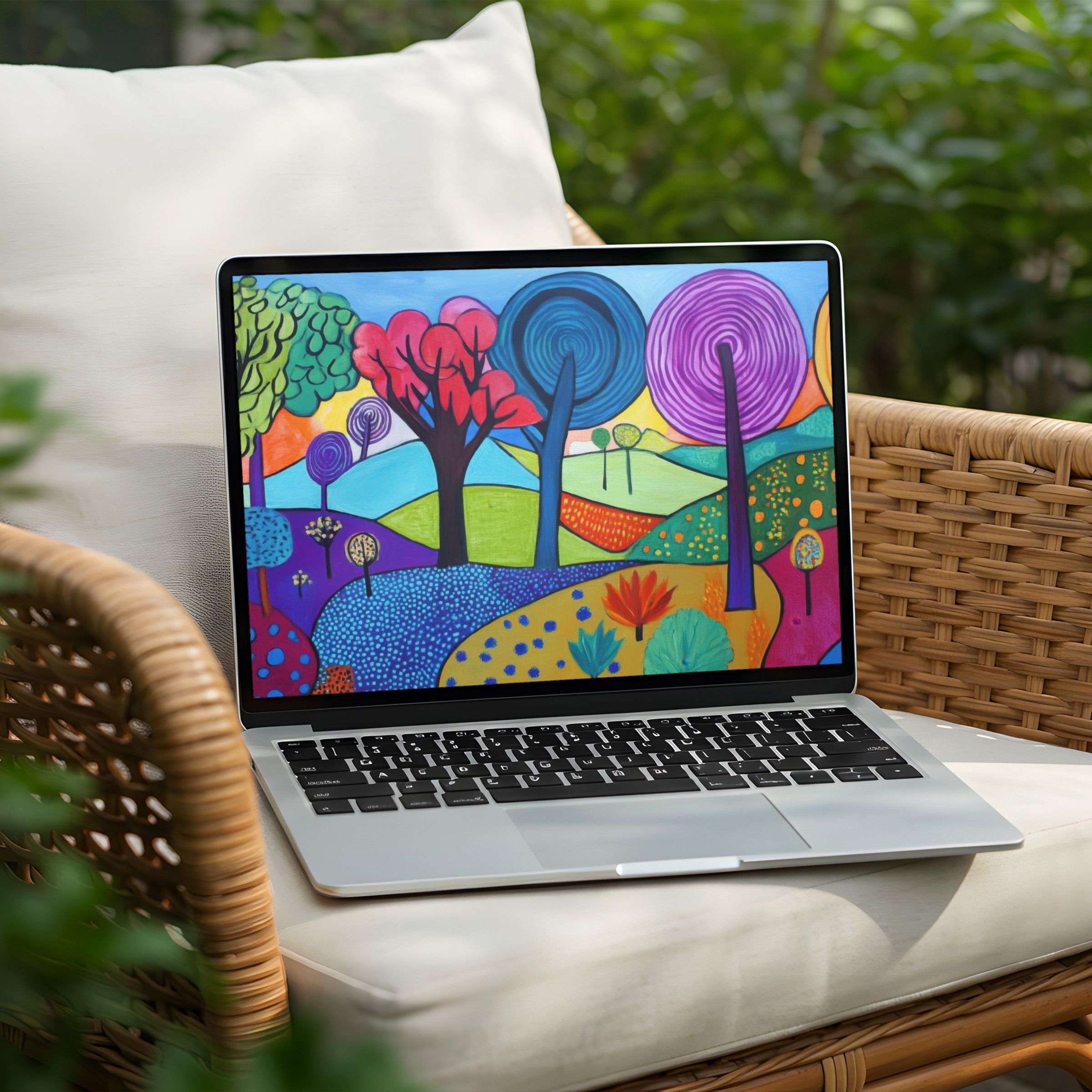 Vibrant abstract landscape desktop background for PC or Laptop instant download to inspire calm elegance and mindful design