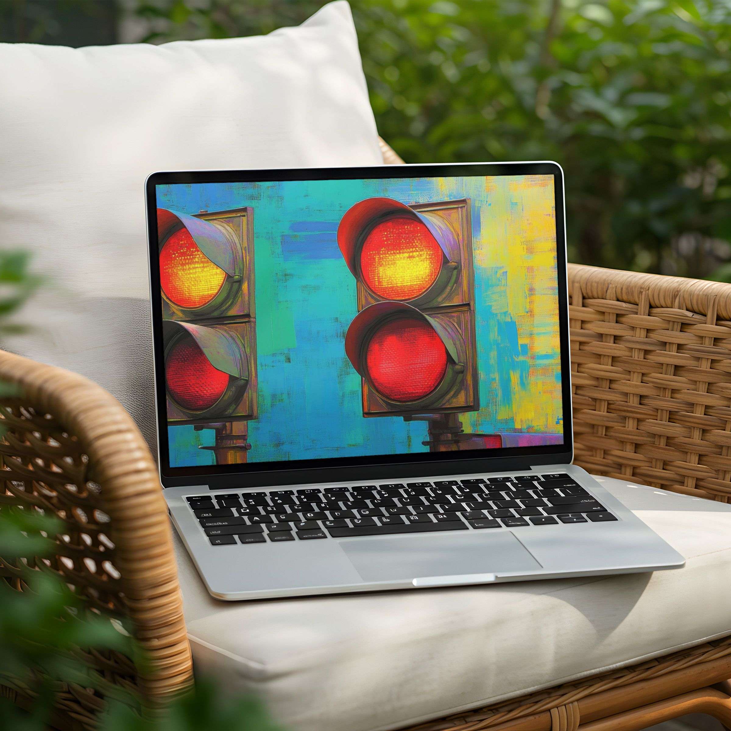Vivid traffic light desktop background for PC or Laptop, offering instant download and inspiring calm elegance with bold colors