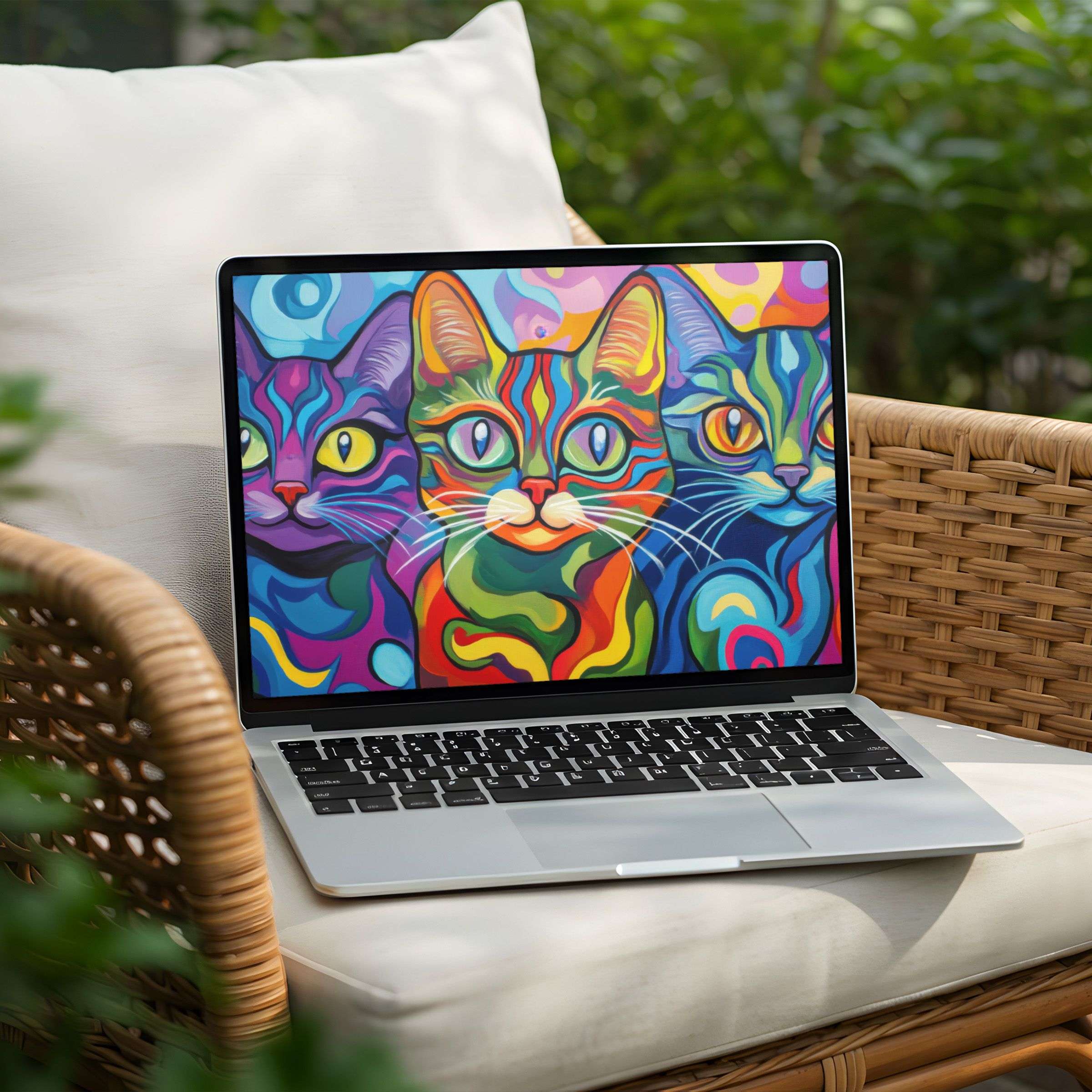 Vibrant cat art for desktop background on PC or Laptop instant download for inspiration and elegance in your digital workspace