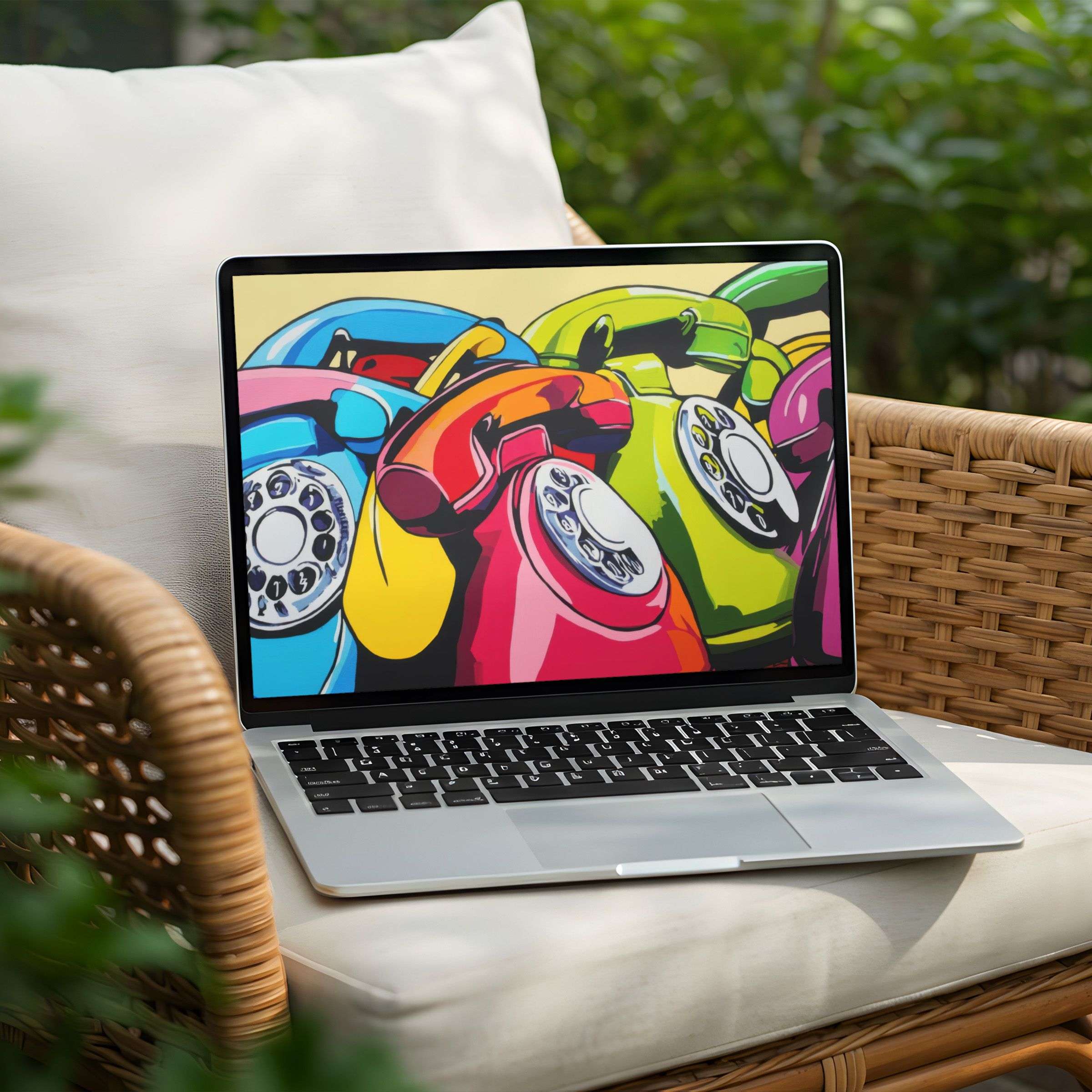Colorful vintage phones digital art for PC or Laptop desktop background Instant download for elegance and inspiration