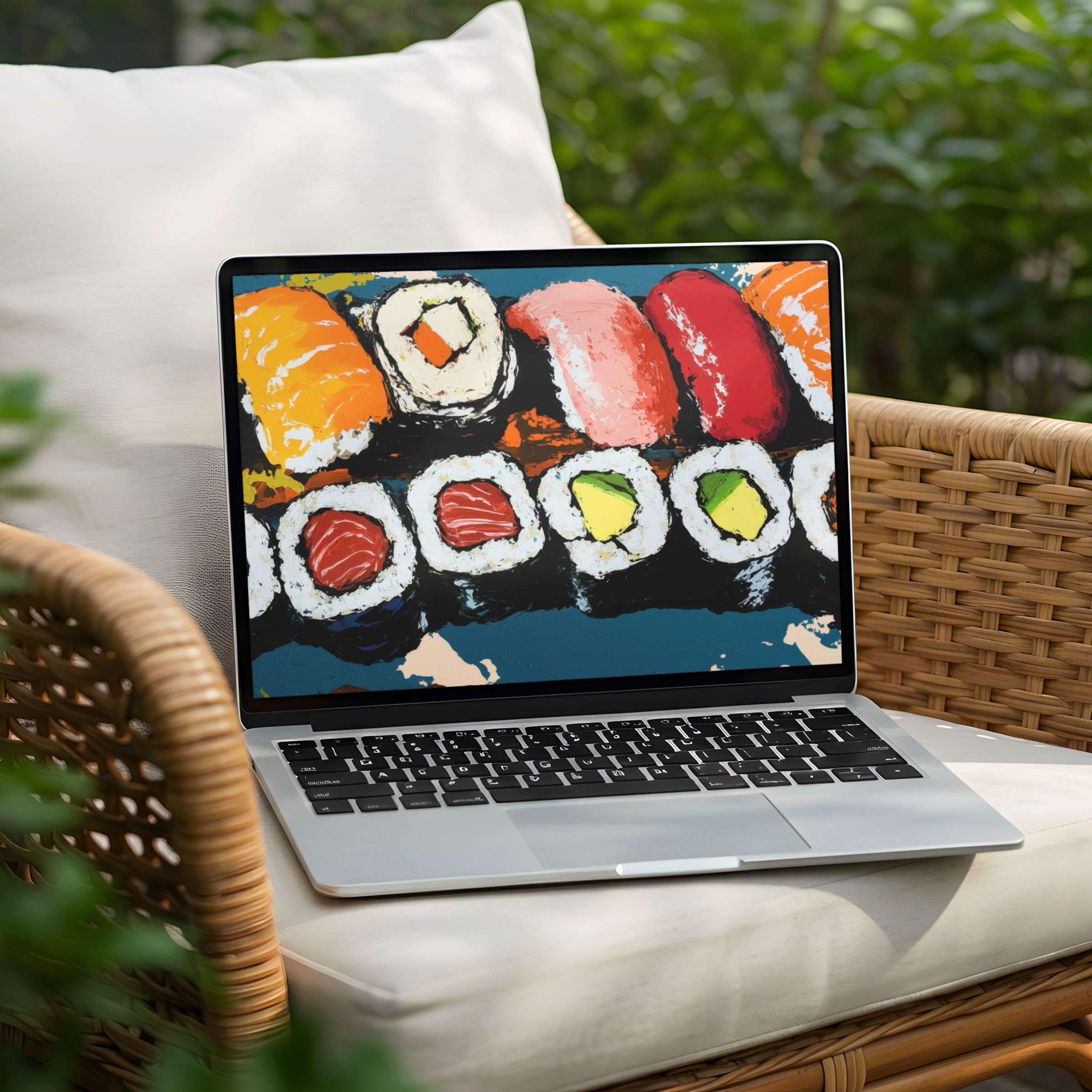 Vibrant sushi art brings calm elegance to your PC or laptop desktop background Instant download for mindful inspiration