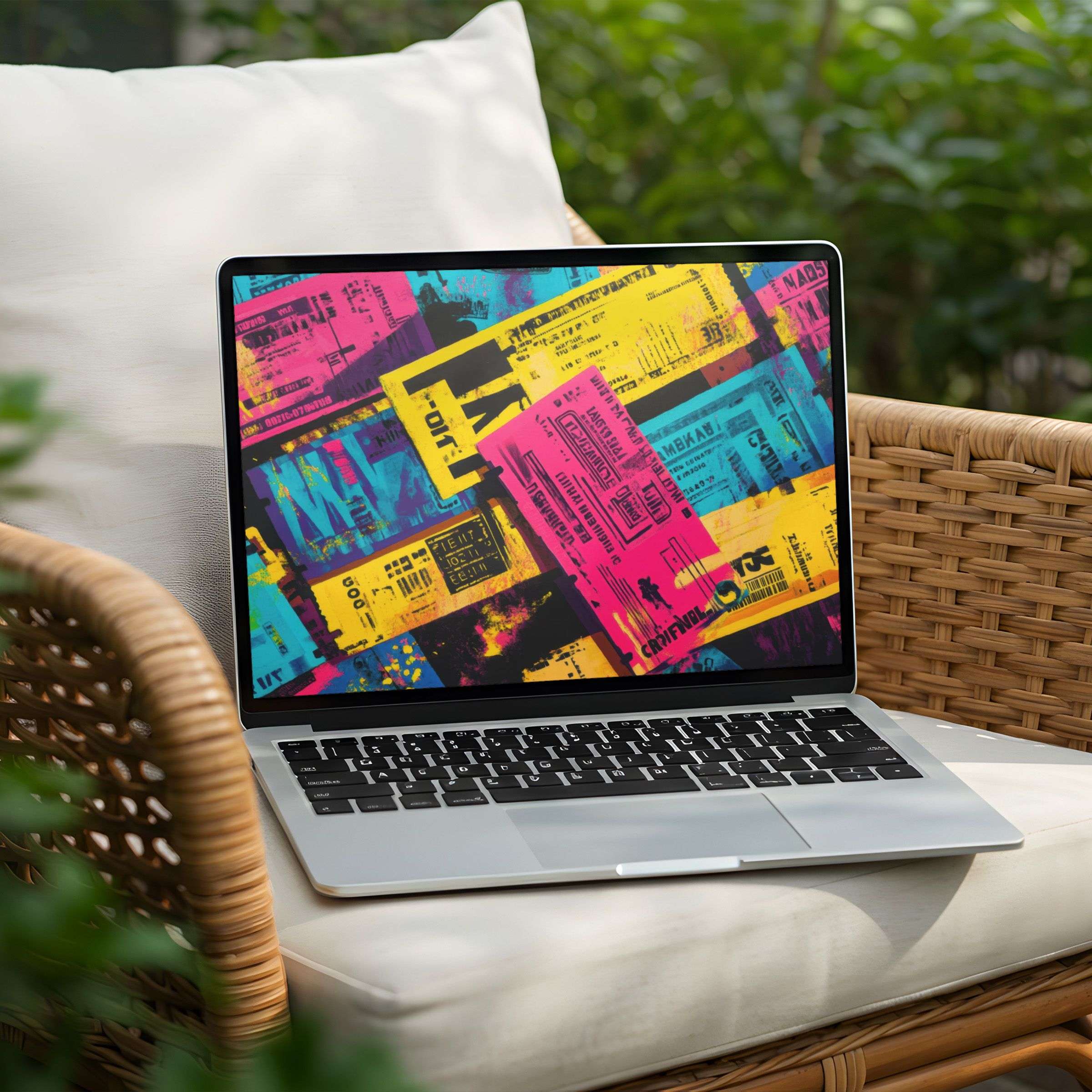 Vibrant digital collage desktop background for Laptop or PC instant download evokes creativity and stylish inspiration