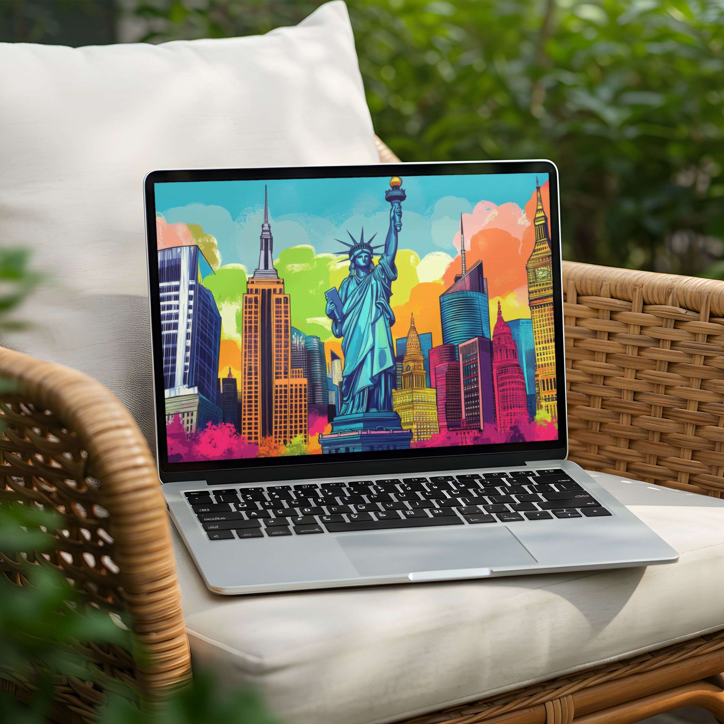 Vibrant cityscape desktop background on a Laptop offers instant download for PC, inspiring calm, elegance, and sustainability