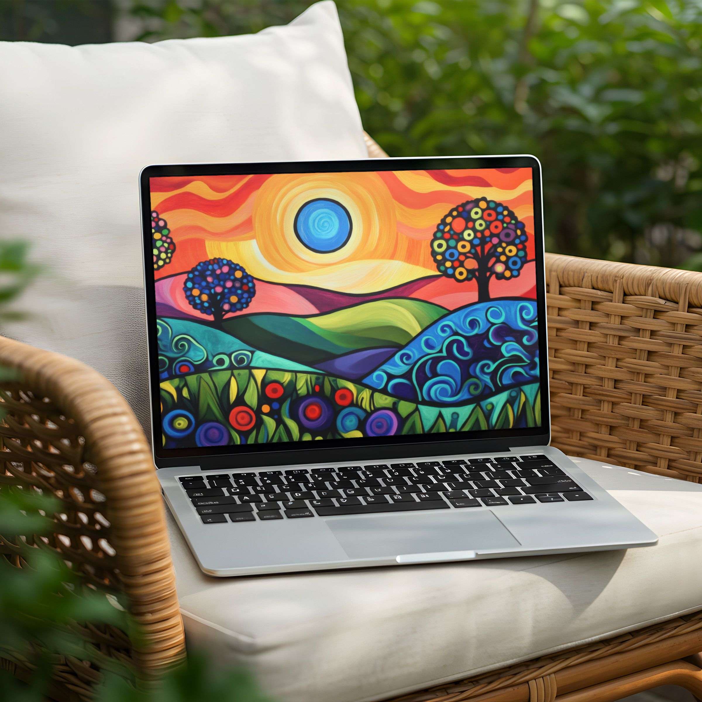 Vibrant art scene desktop background for PC or Laptop instant download to inspire creativity and bring calm elegance to your workspace