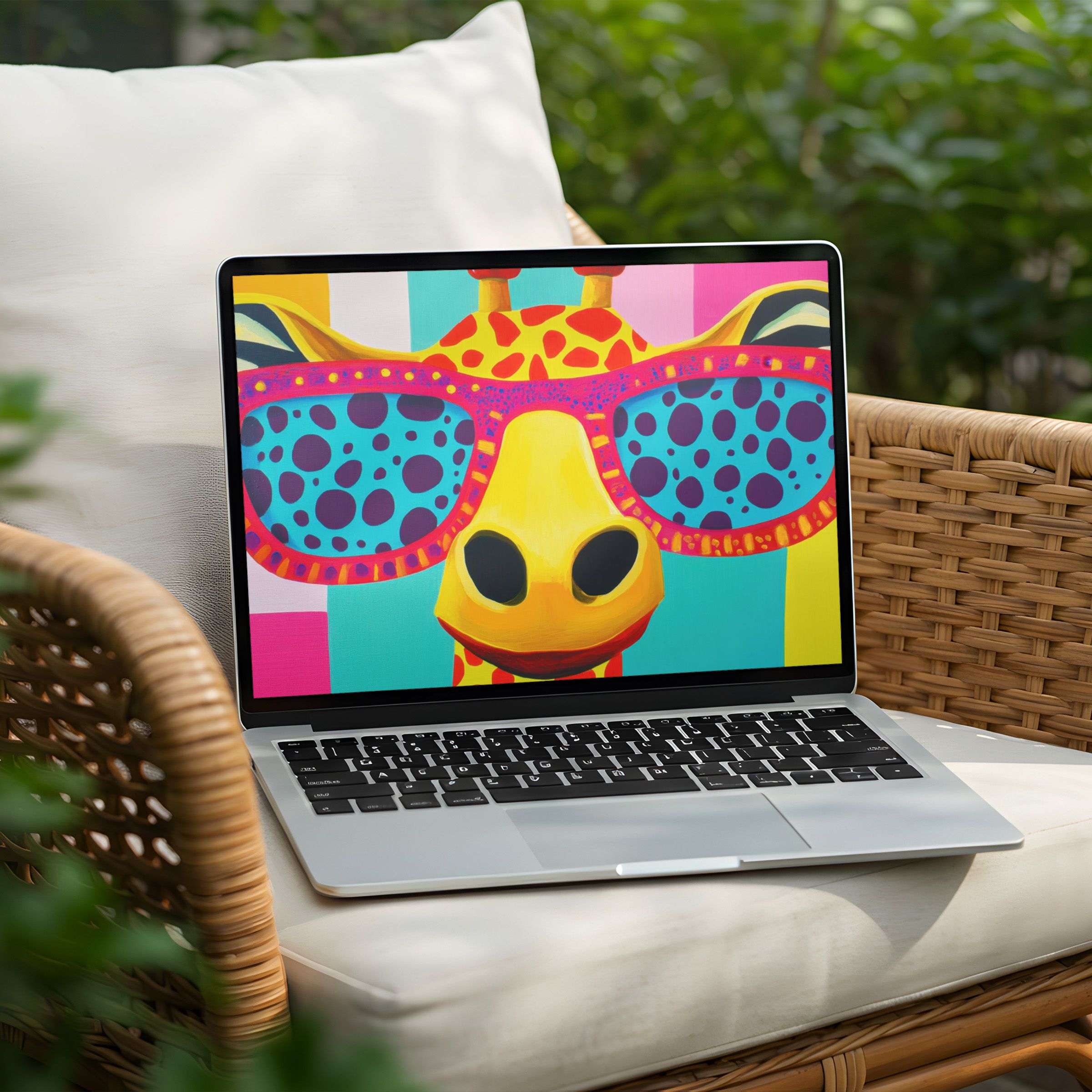 Vibrant giraffe art desktop background for PC and Laptop instant download offering bold inspiration and artistic elegance