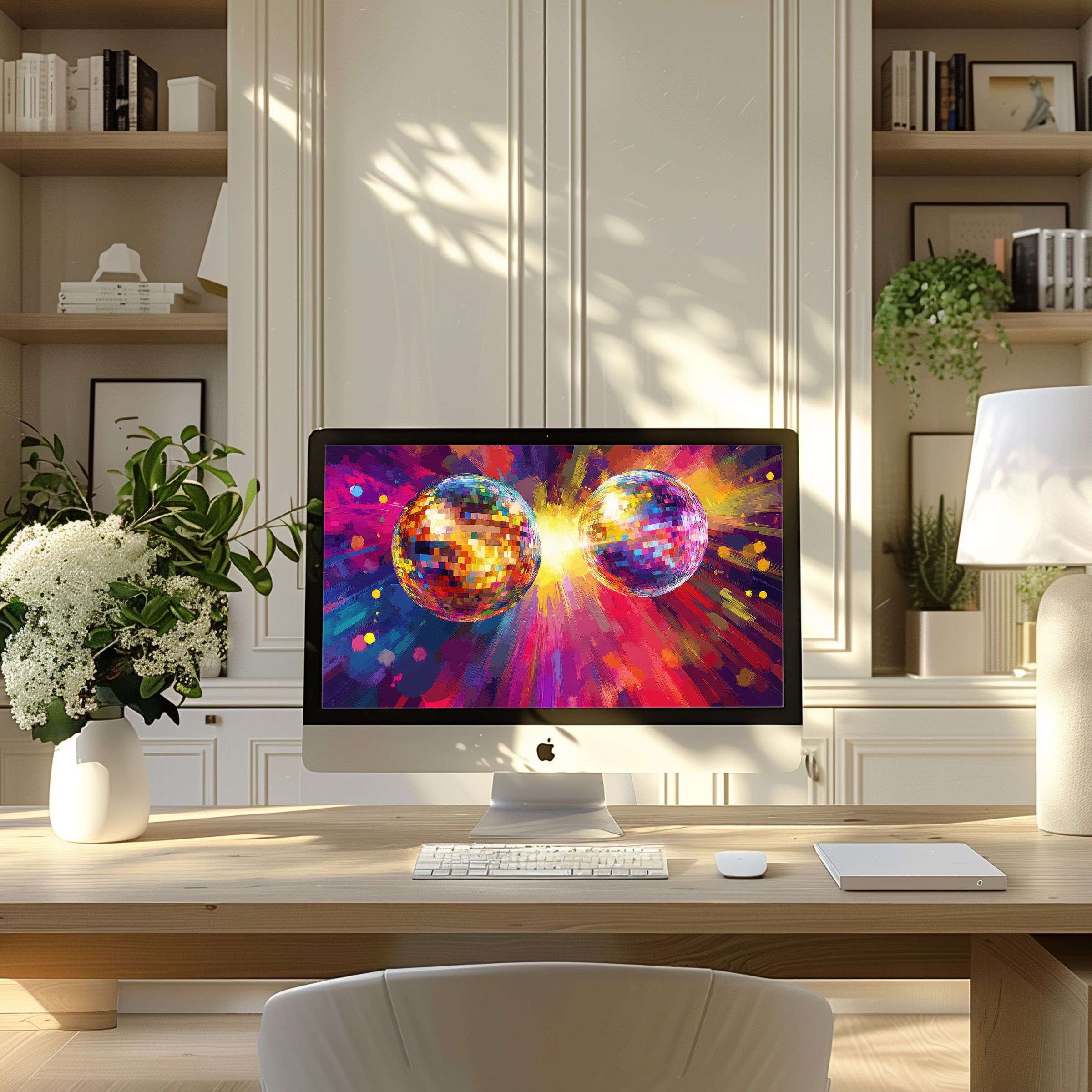 Vibrant digital art wallpaper for computer adds inspiration and elegance to modern home office, perfect for PC and laptop screens