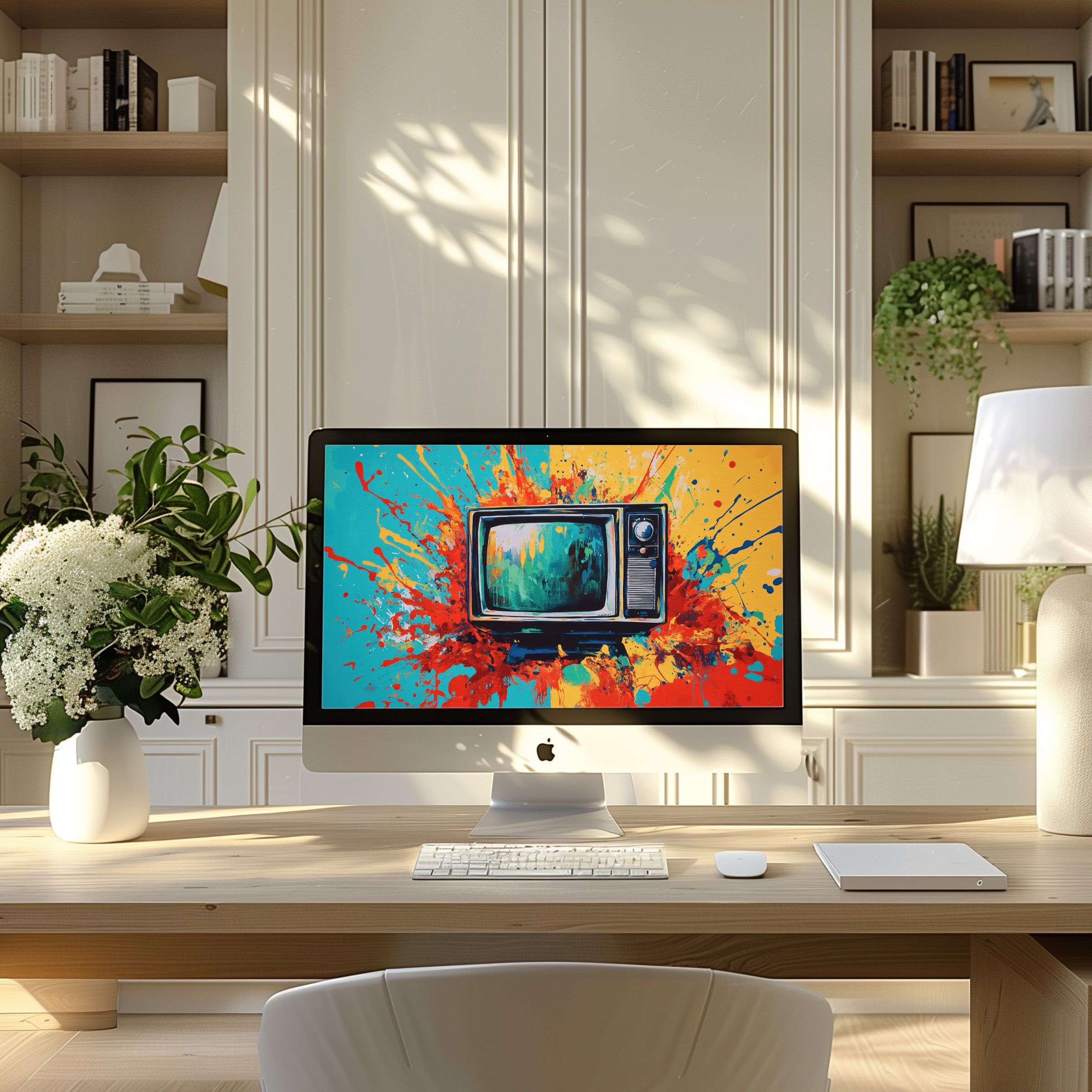 Vibrant digital art for wallpaper for computer inspires elegance in modern home office; perfect fit for PC, laptop, or ultrawide