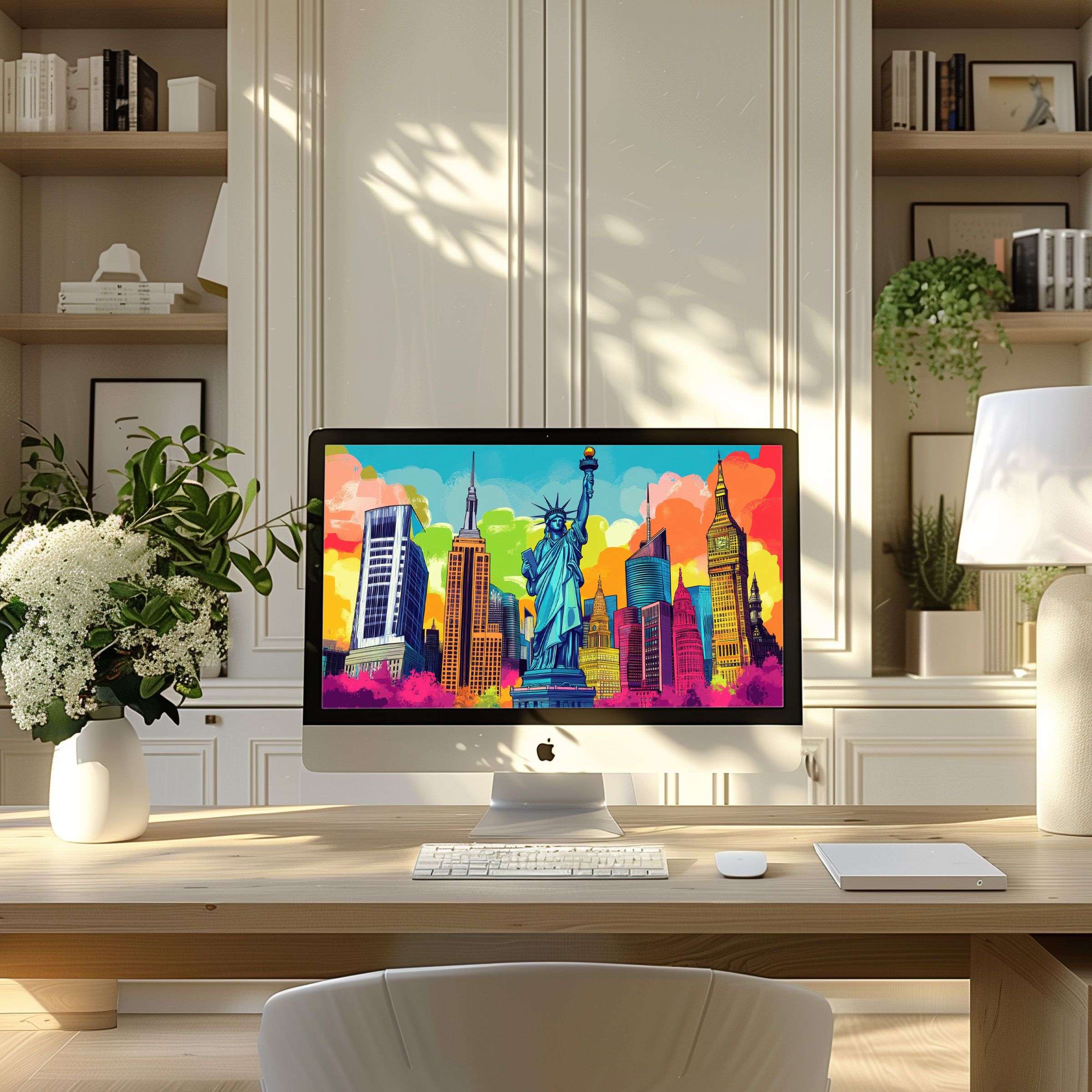 Inspire with this vibrant cityscape wallpaper for computer suitable for any PC or Laptop in a modern, calming home office
