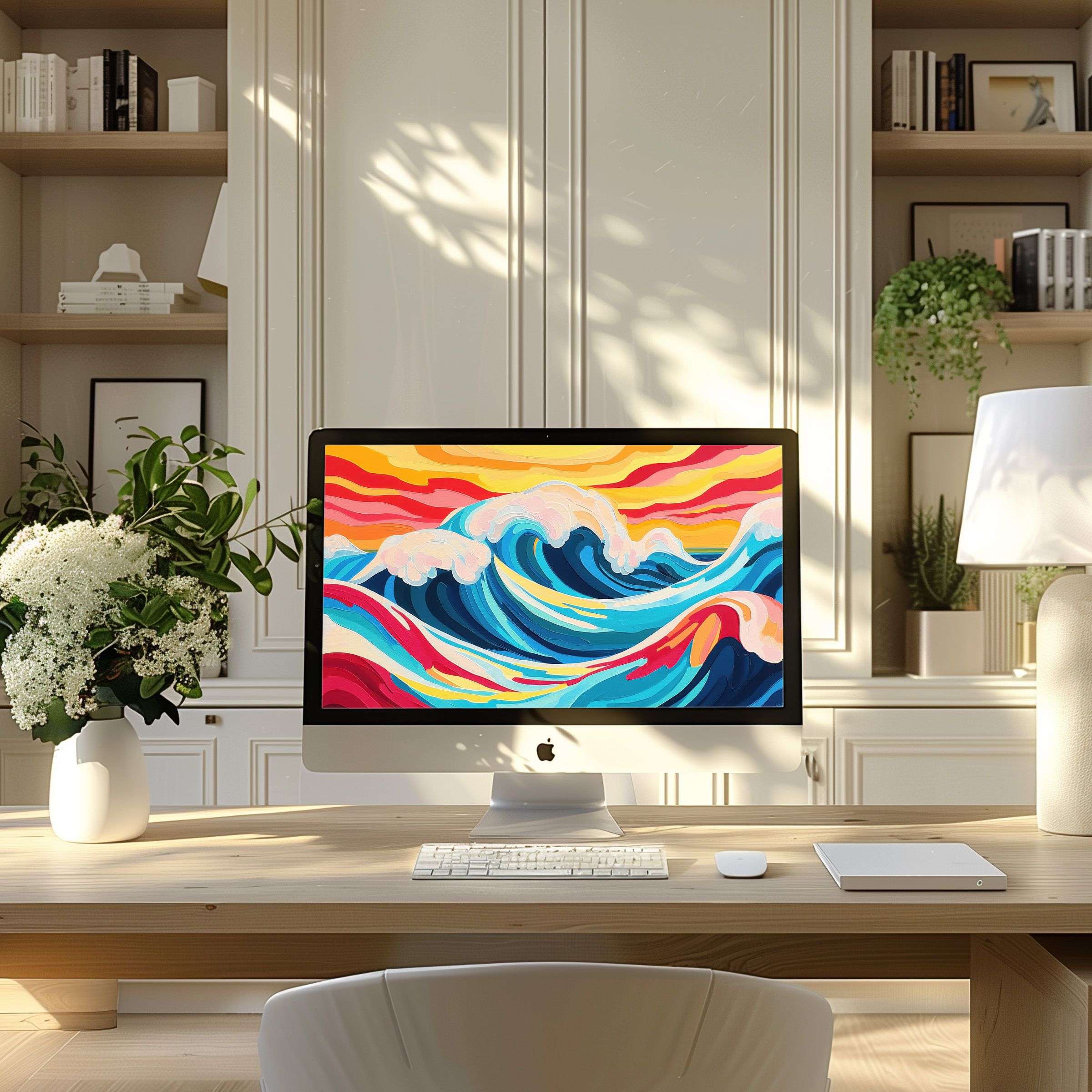 Inspiring wave design wallpaper for computer transforms any modern home office, fitting PC, laptop, digital download, ultrawide display