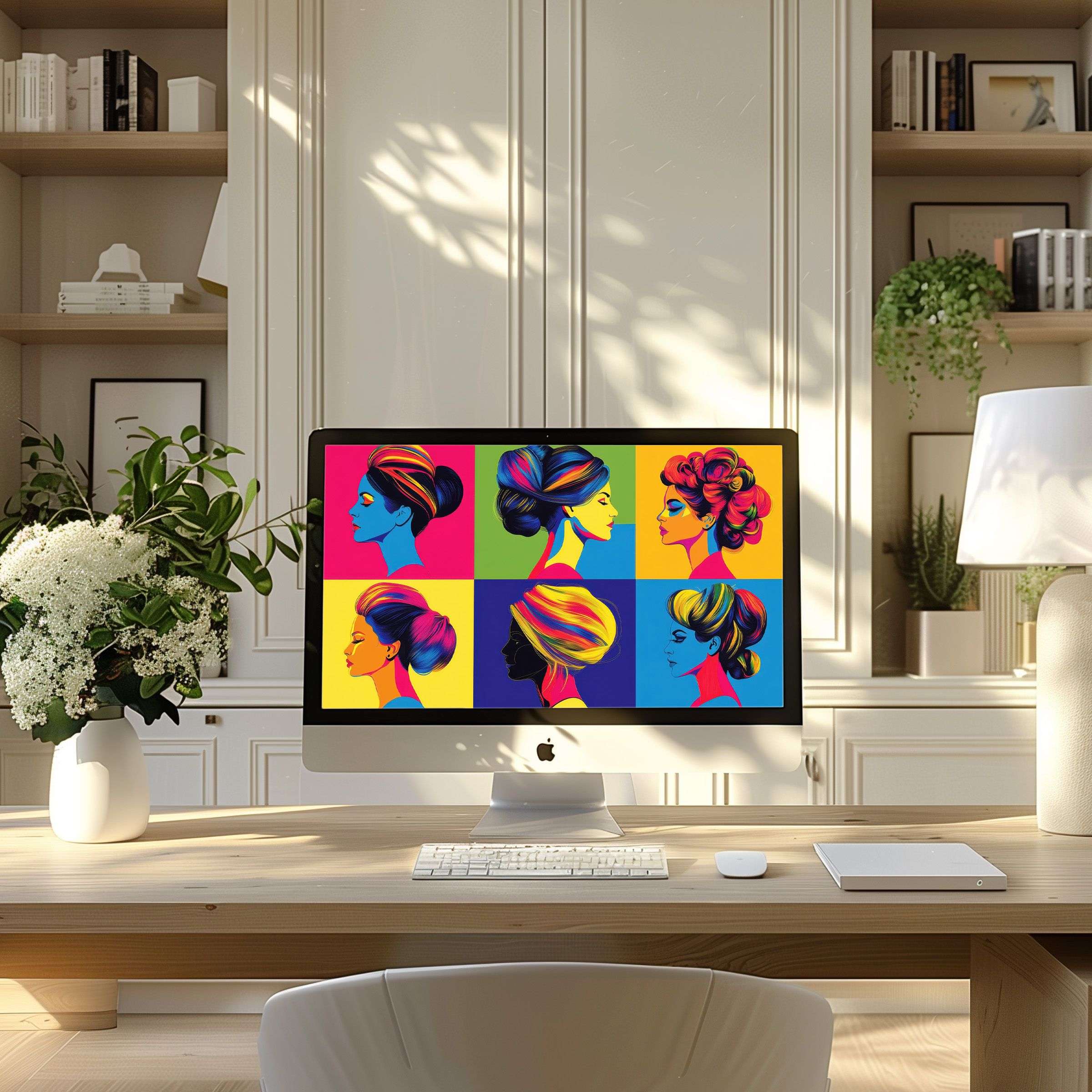Vibrant digital art wallpaper for computer enhances modern home office, inspiring calm elegance for PC, laptop, ultrawide displays