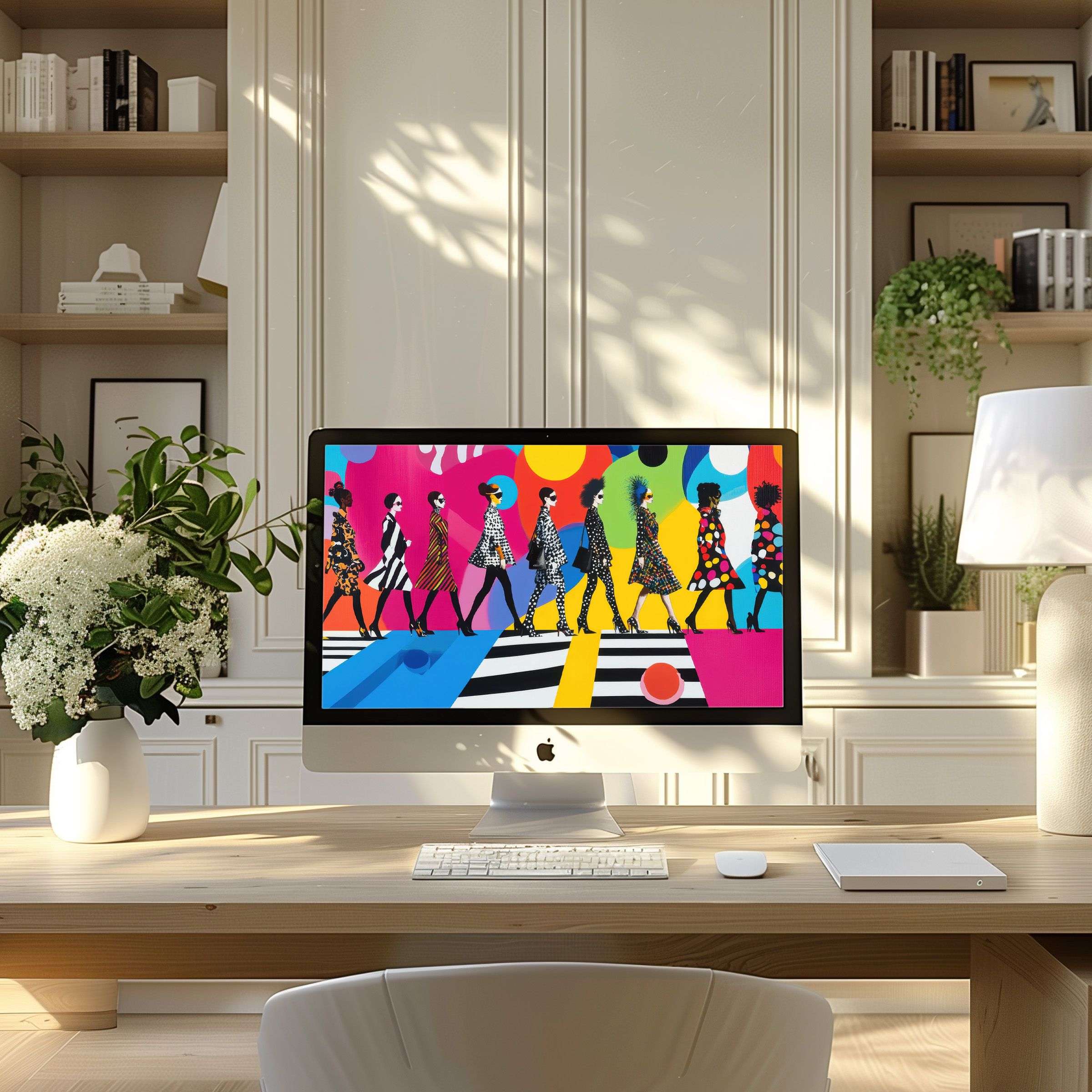 Inspire elegance with this vibrant wallpaper for computer or laptop offering calmness in a modern home office setting