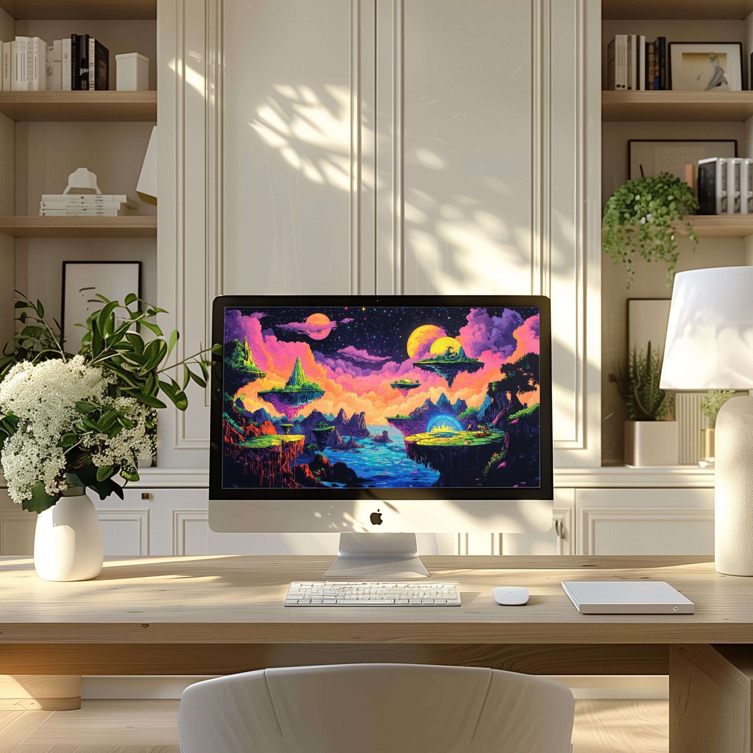 Elegant digital landscape art enhances calm in modern home office decor, ideal wallpaper for computer, PC, laptop, ultrawide download