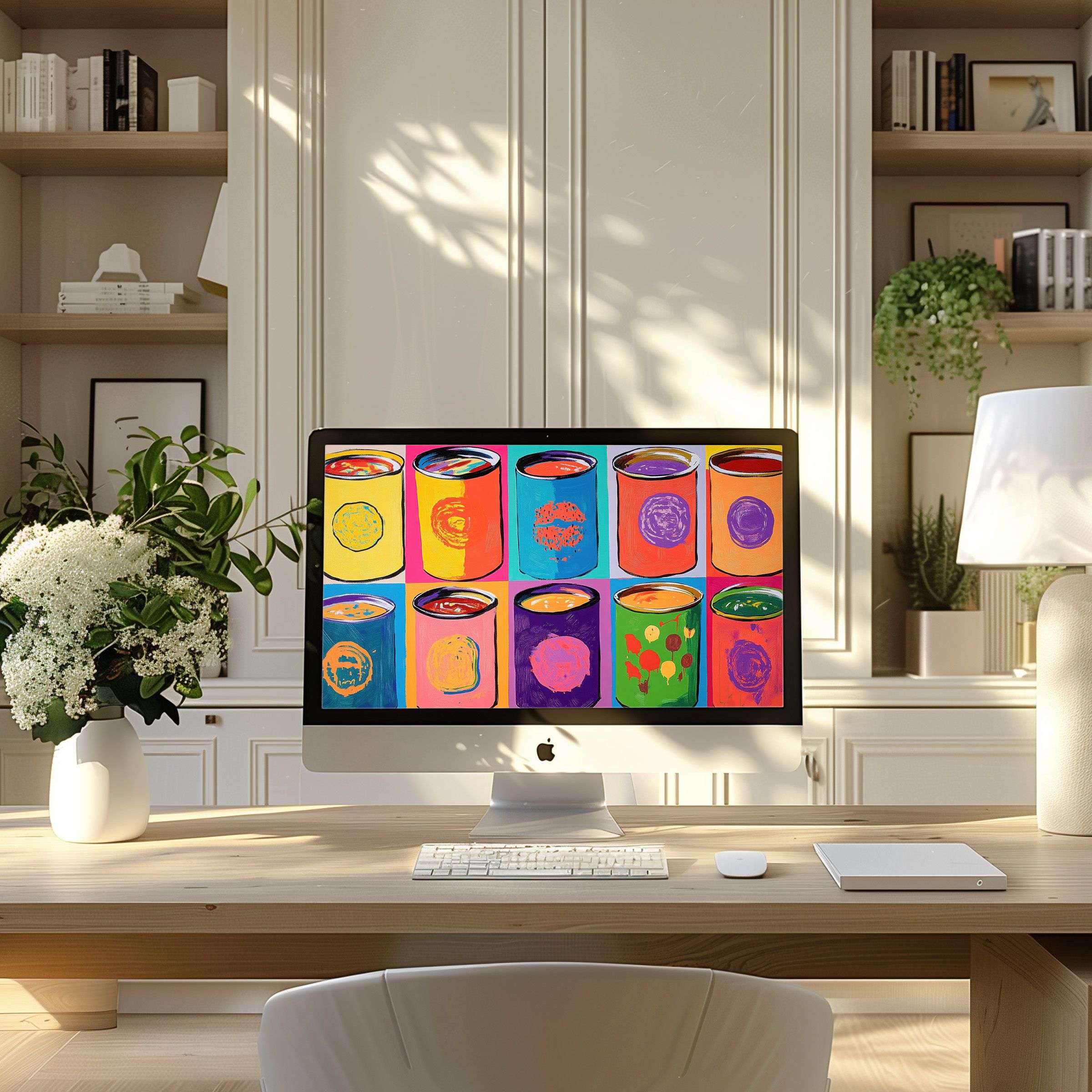 Vibrant abstract art wallpaper for computer creating calm elegance in a modern home office fitting PC laptop ultrawide download