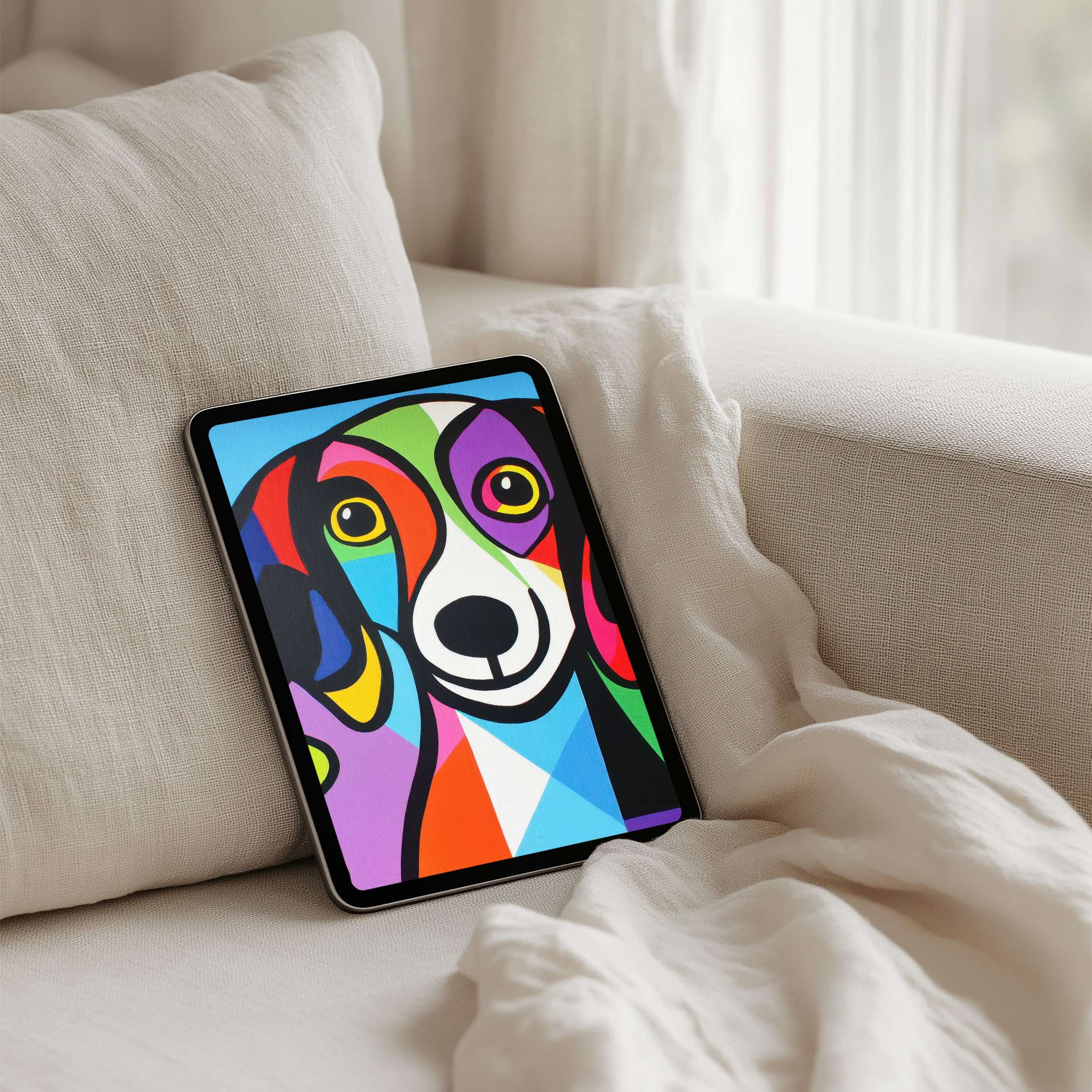 Colorful abstract dog art iPad background offers calm elegance and inspiration for tablets instant download for seamless decor