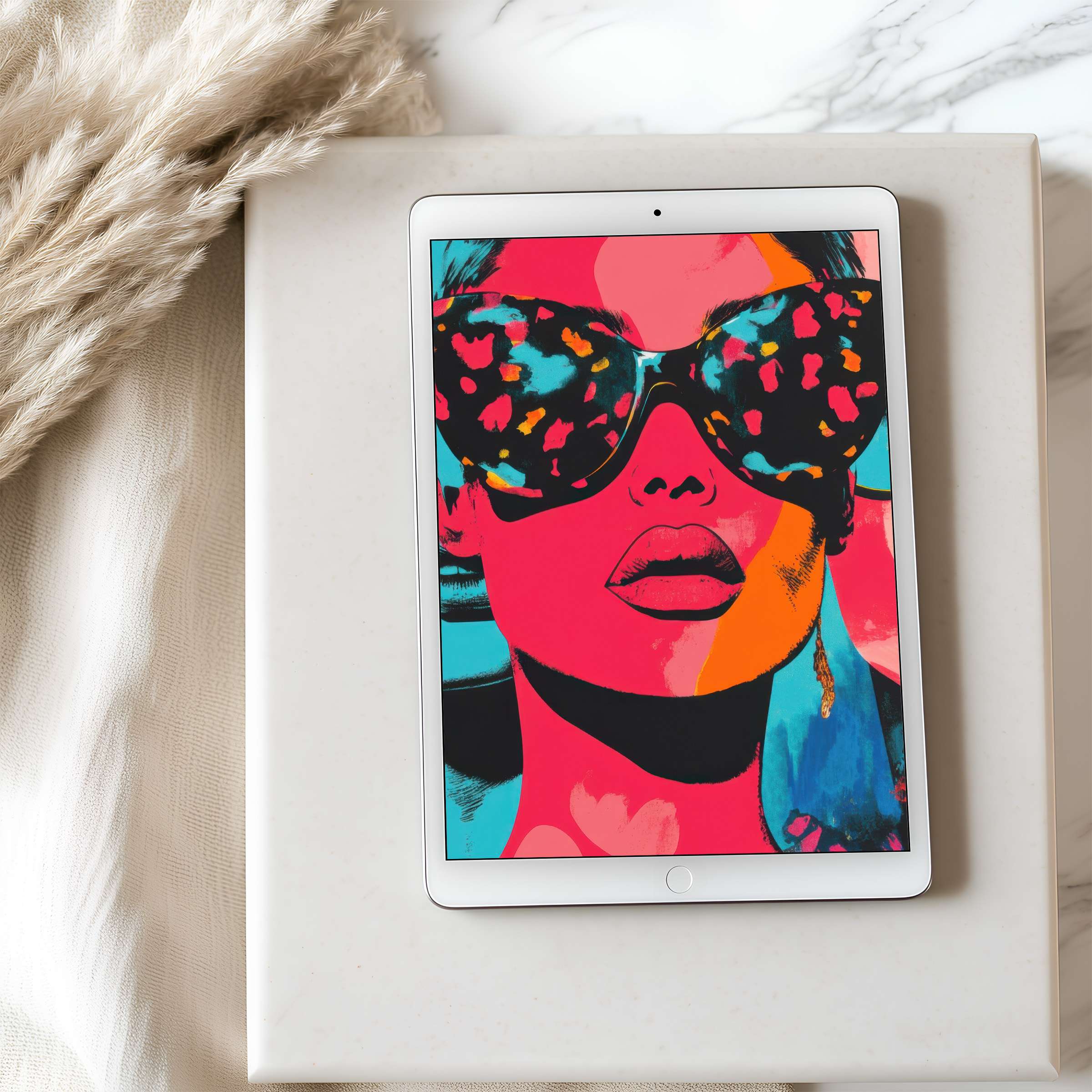 Bold pop art tablet wallpaper in vibrant hues enhances any iPad or Android tablet with a high resolution digital download