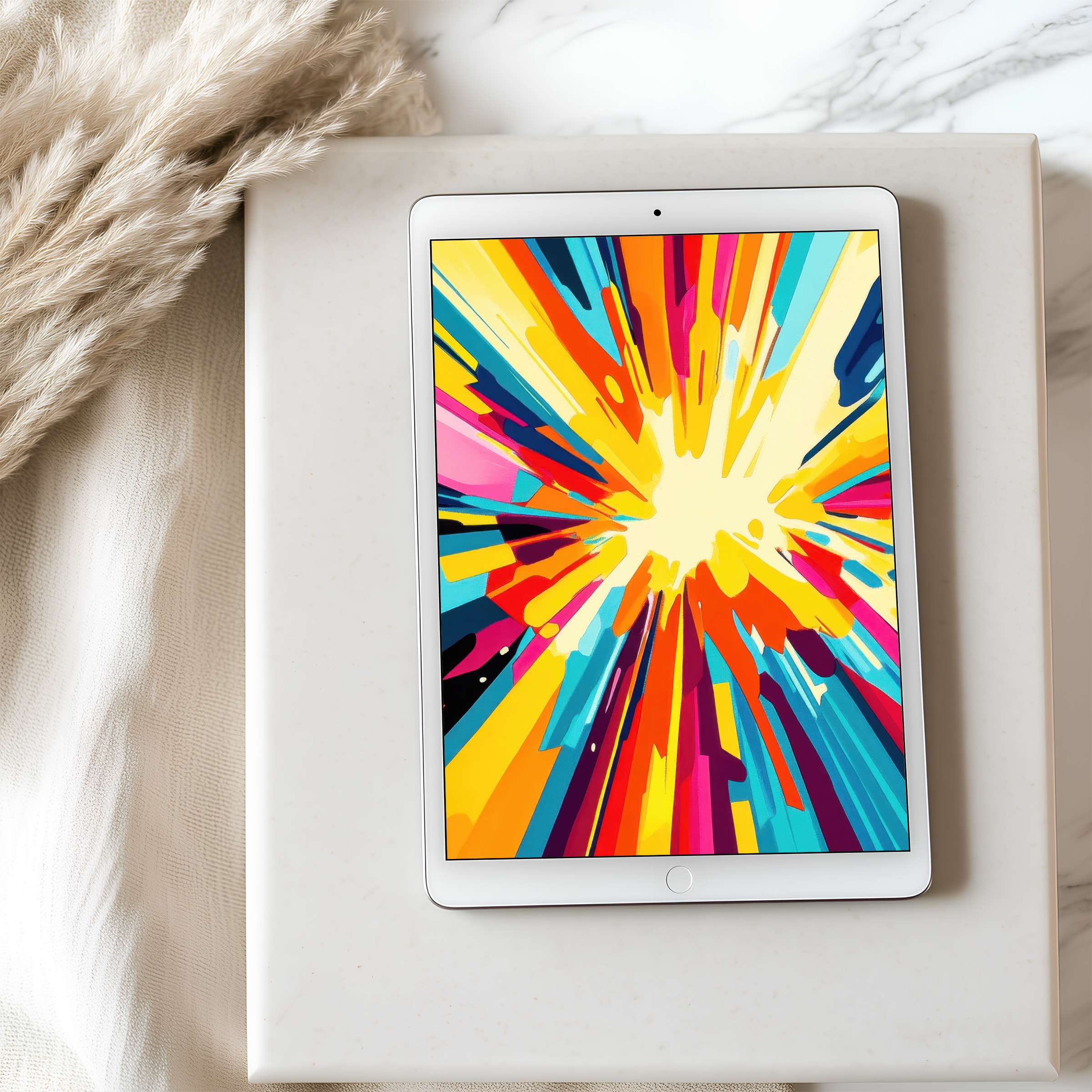 Colorful abstract tablet wallpaper on high resolution iPad evokes vibrancy and creativity, perfect for digital download in minimalist decor