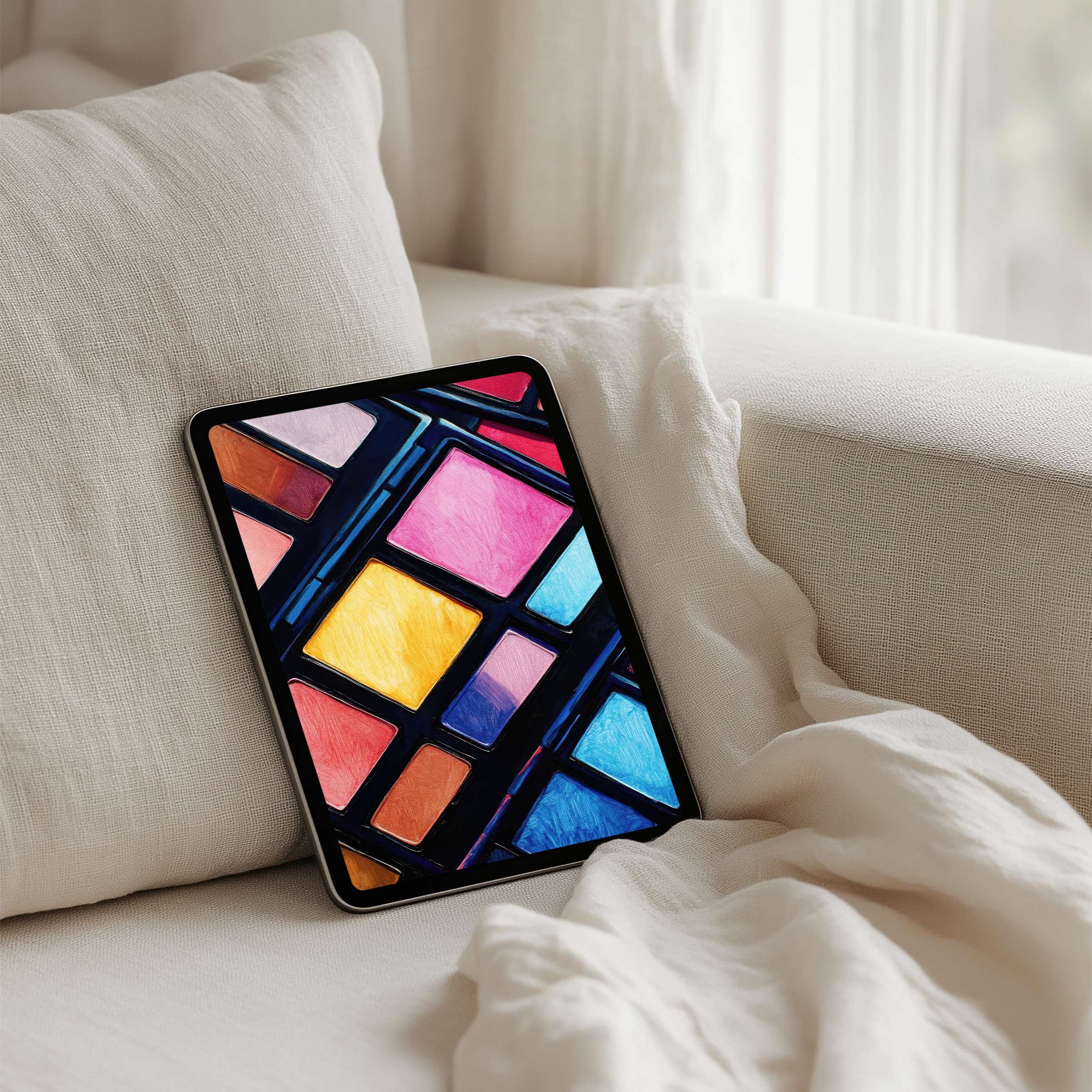 Vibrant geometric iPad background for instant download enhances mindfulness and elegance on any tablet, inspiring calm creativity