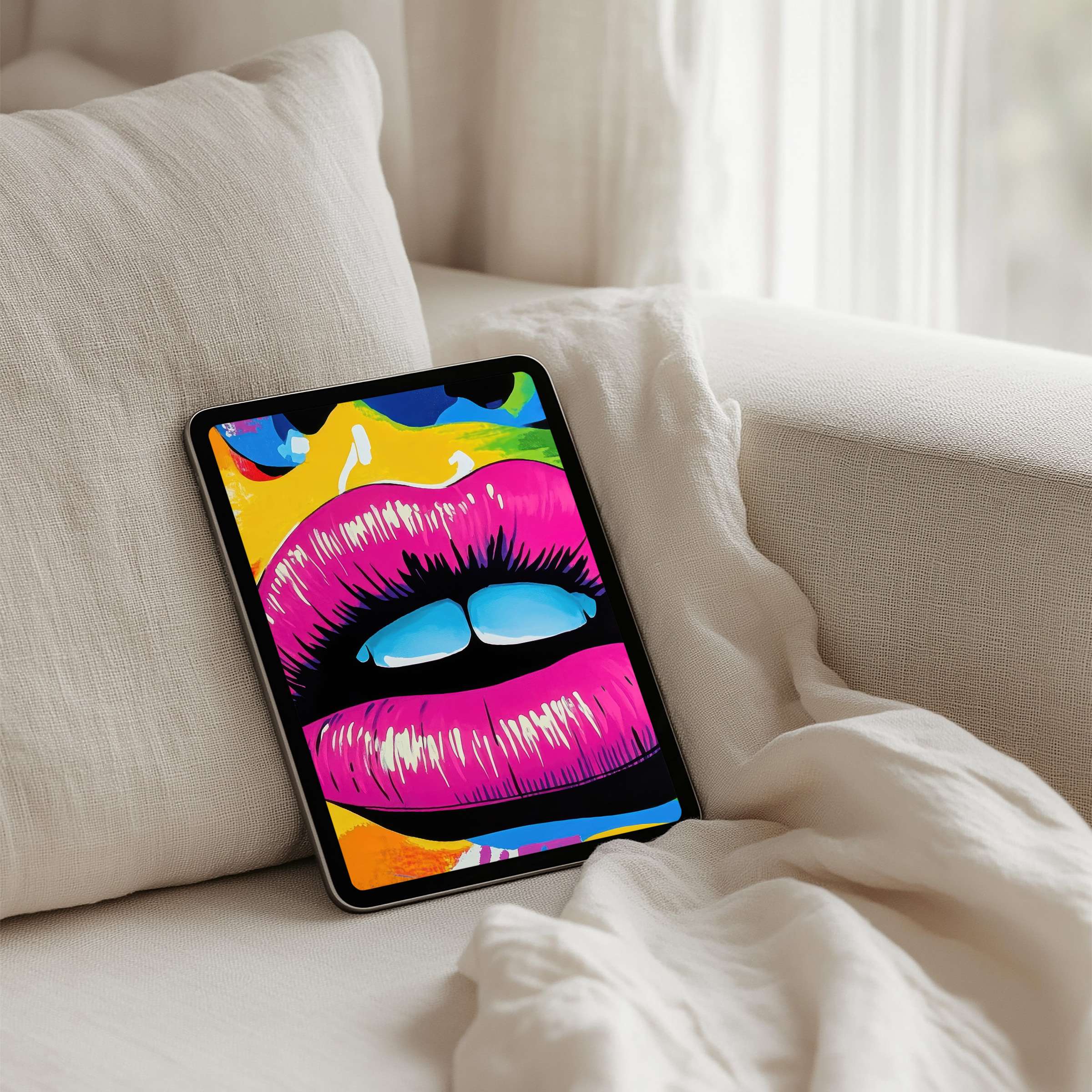 Vibrant pop art iPad background brings elegance to tablets, offering instant download for a calm, inspiring digital space