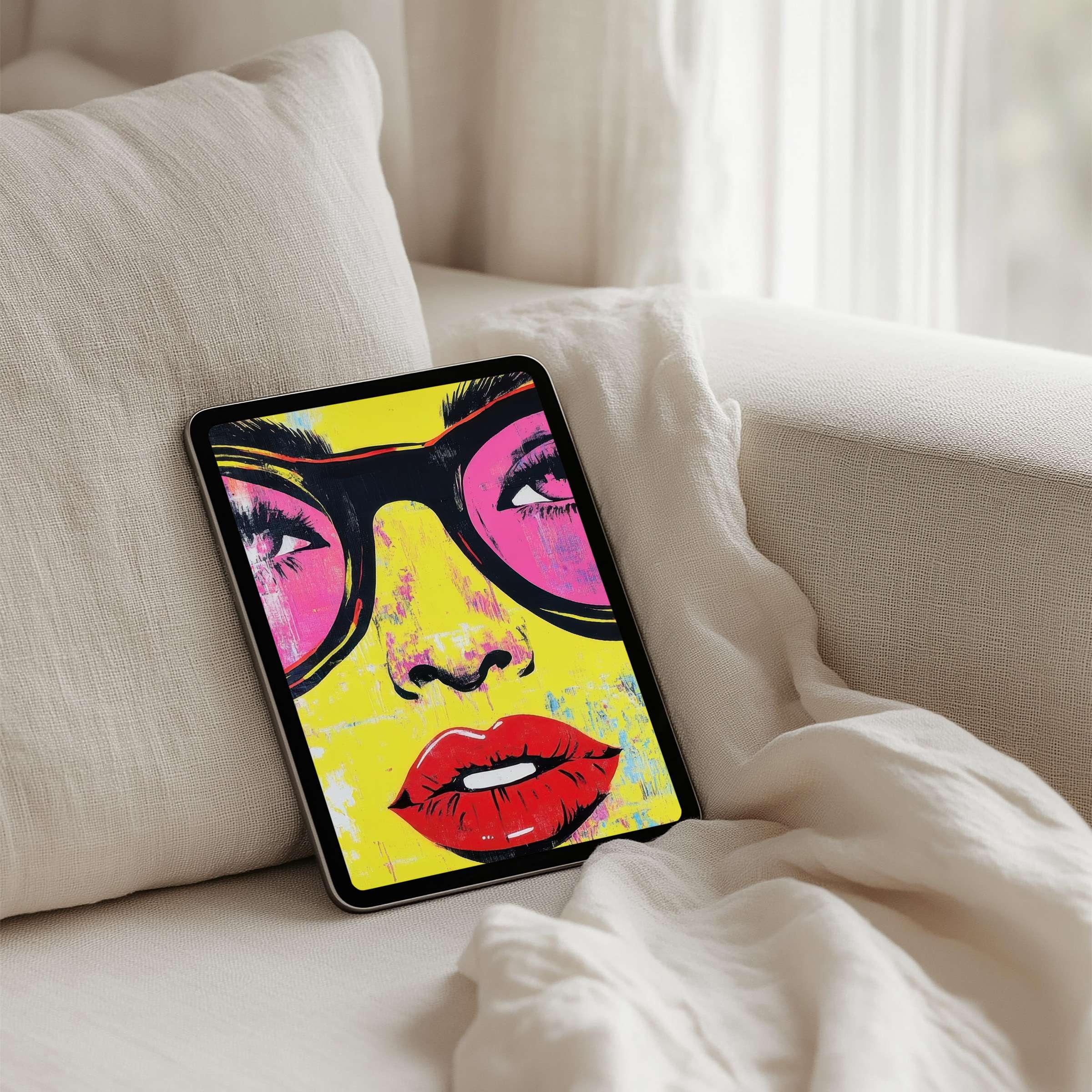 Vibrant pop-art iPad background for instant download on tablets evokes elegance and inspiration in a calm, minimalist setting