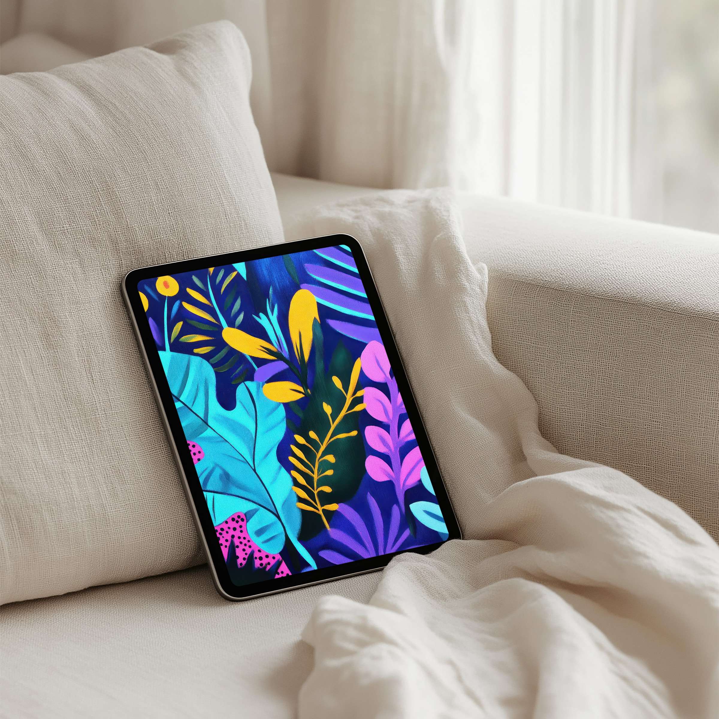 Vibrant abstract foliage iPad background evokes calm and elegance perfect for any tablet instant download enhances mindfulness