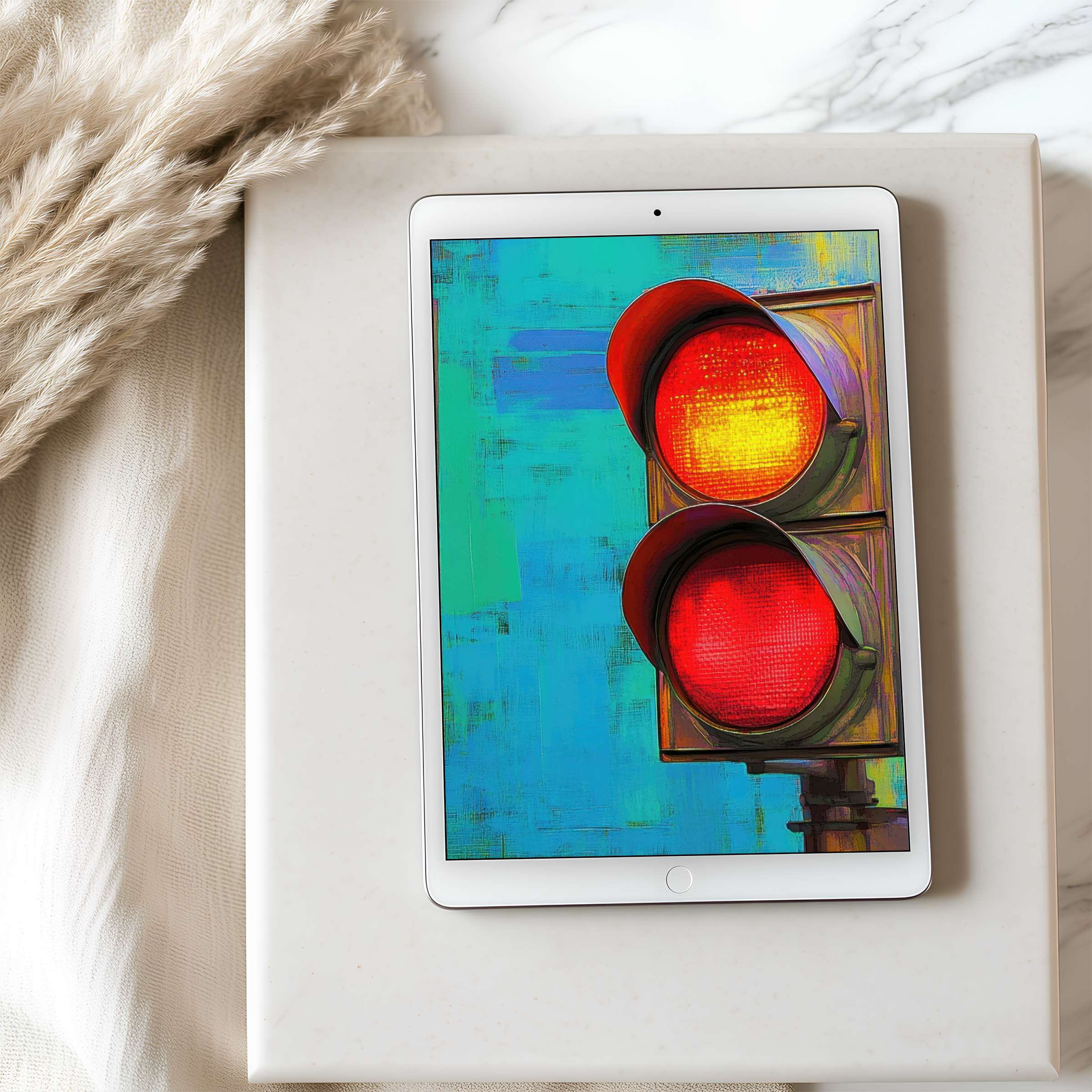 Vibrant traffic light digital art on tablet wallpaper for vivid interiors offers high resolution, download for iPad or Android tablets