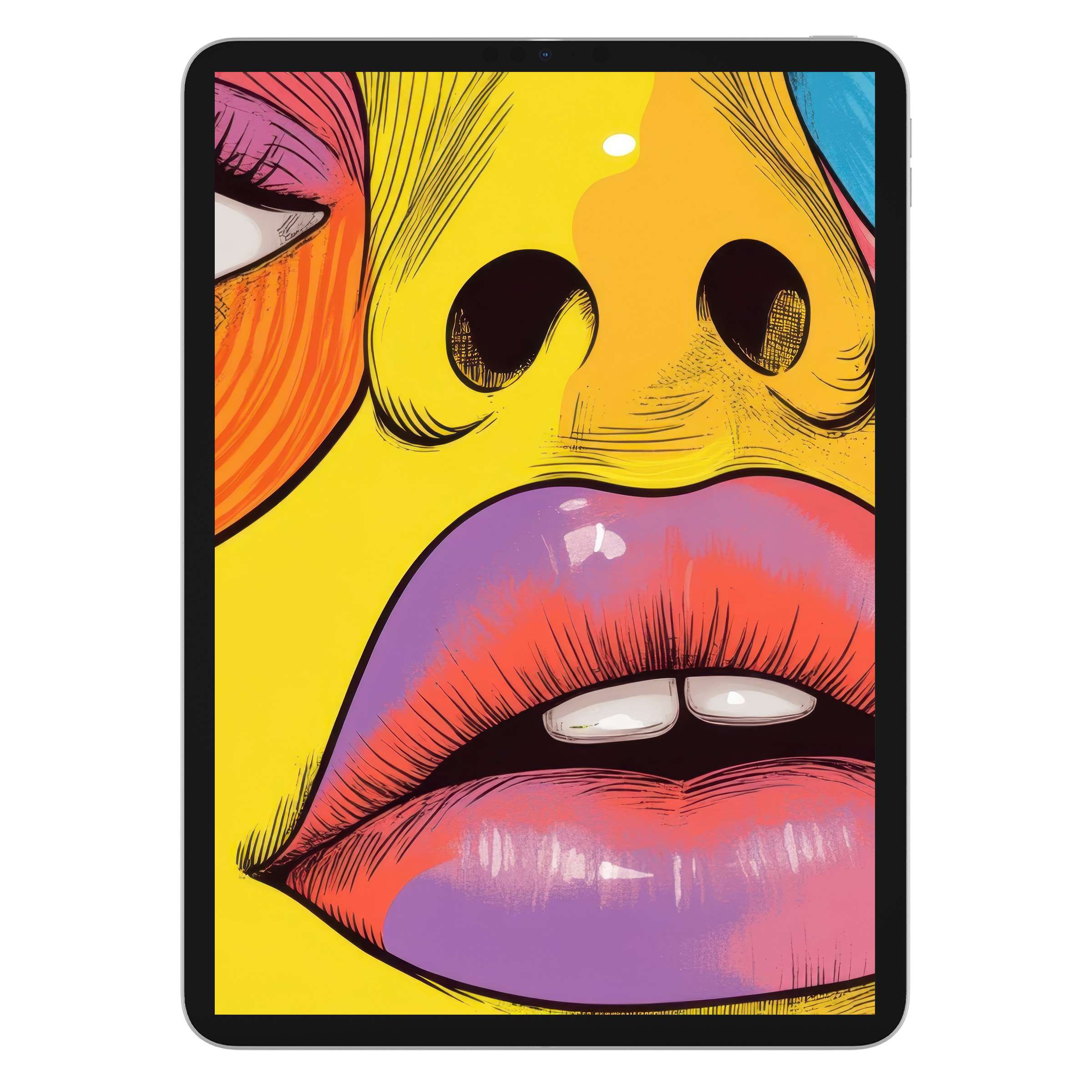 Vibrant pop art iPad wallpaper with bold colors and smooth textures enhances any tablet background as a digital download option