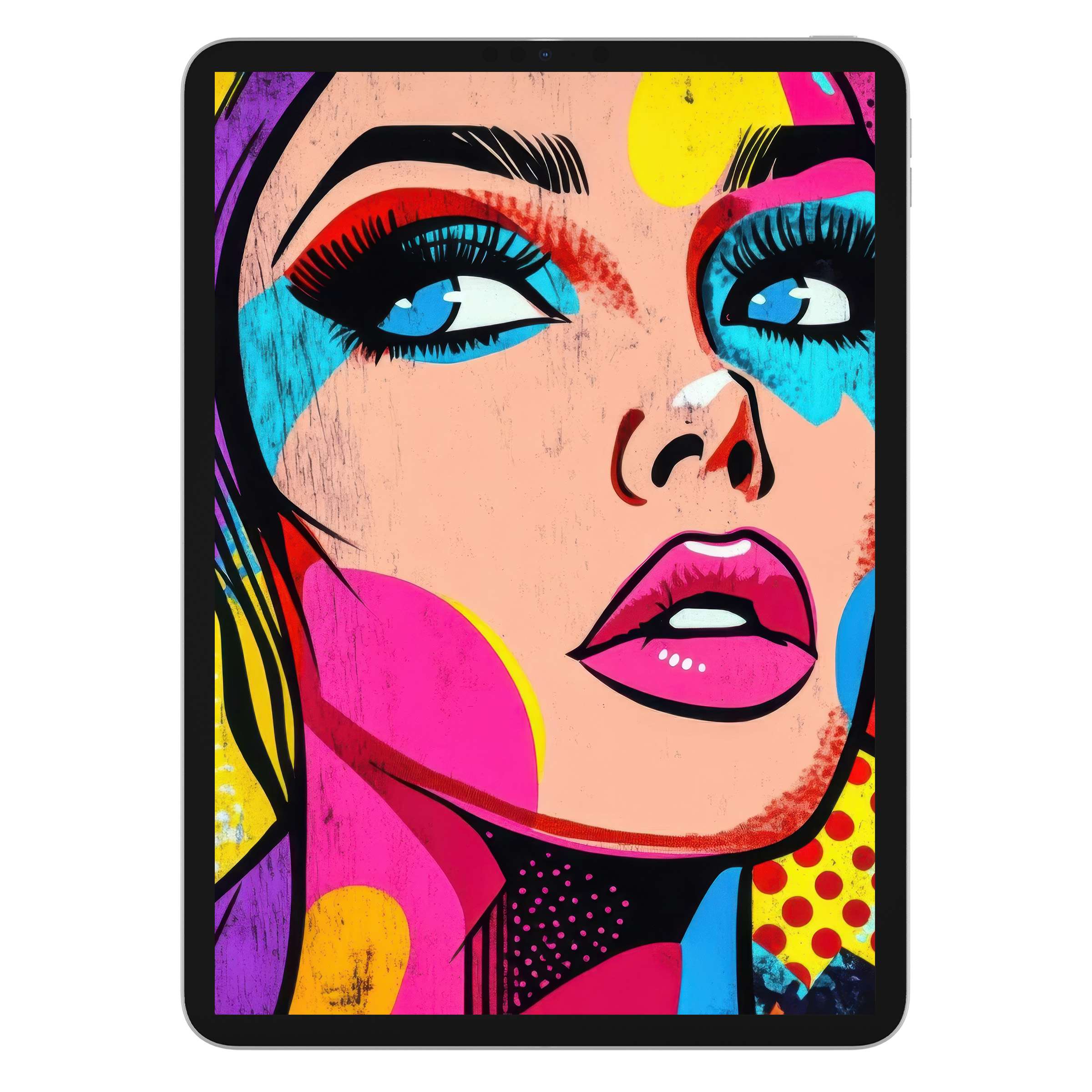 Vibrant pop art iPad wallpaper with bold colors and modern flair, ideal digital download for stylish tablet background lovers
