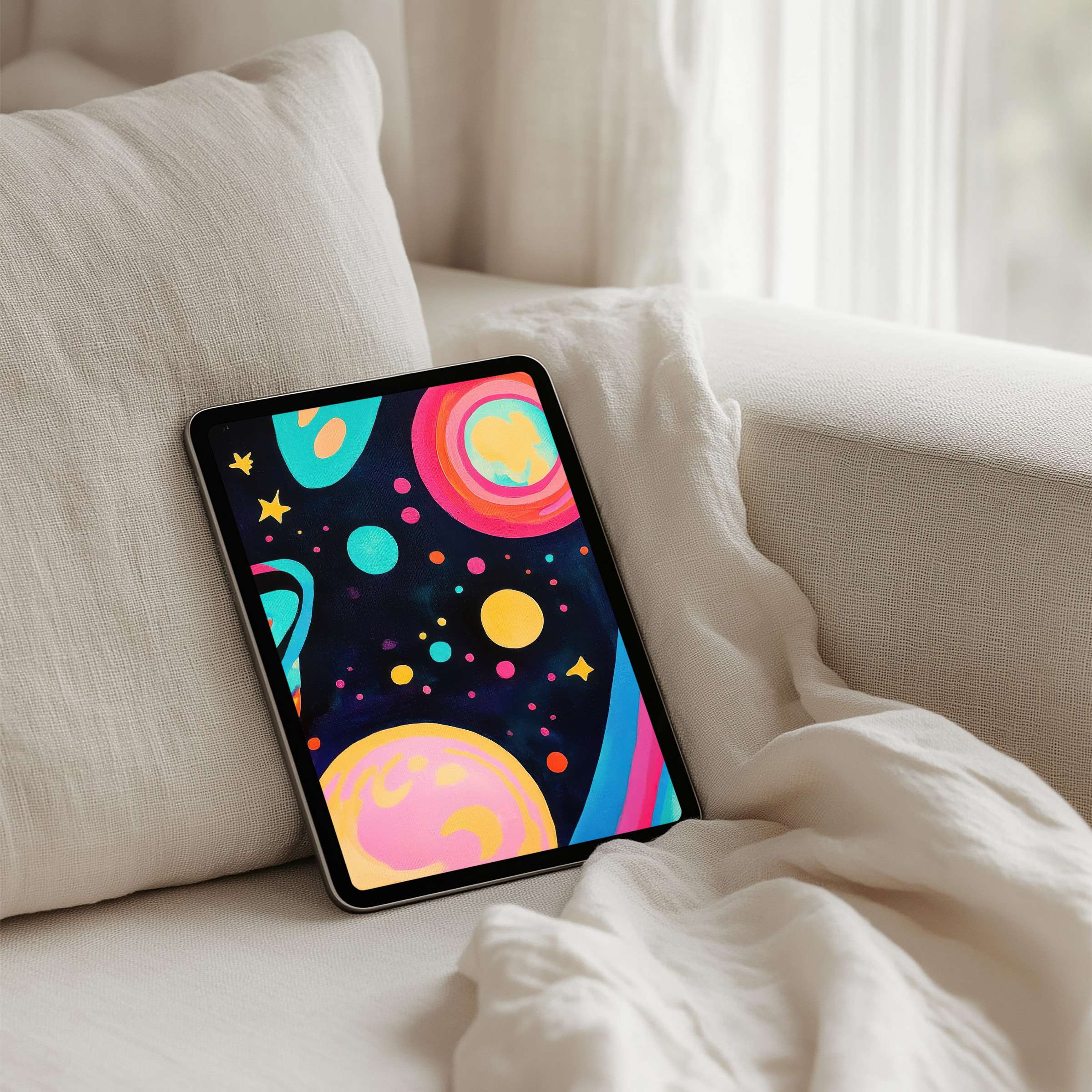 Colorful cosmic art iPad background offers instant download for tablet users seeking calm elegance and mindful digital inspiration