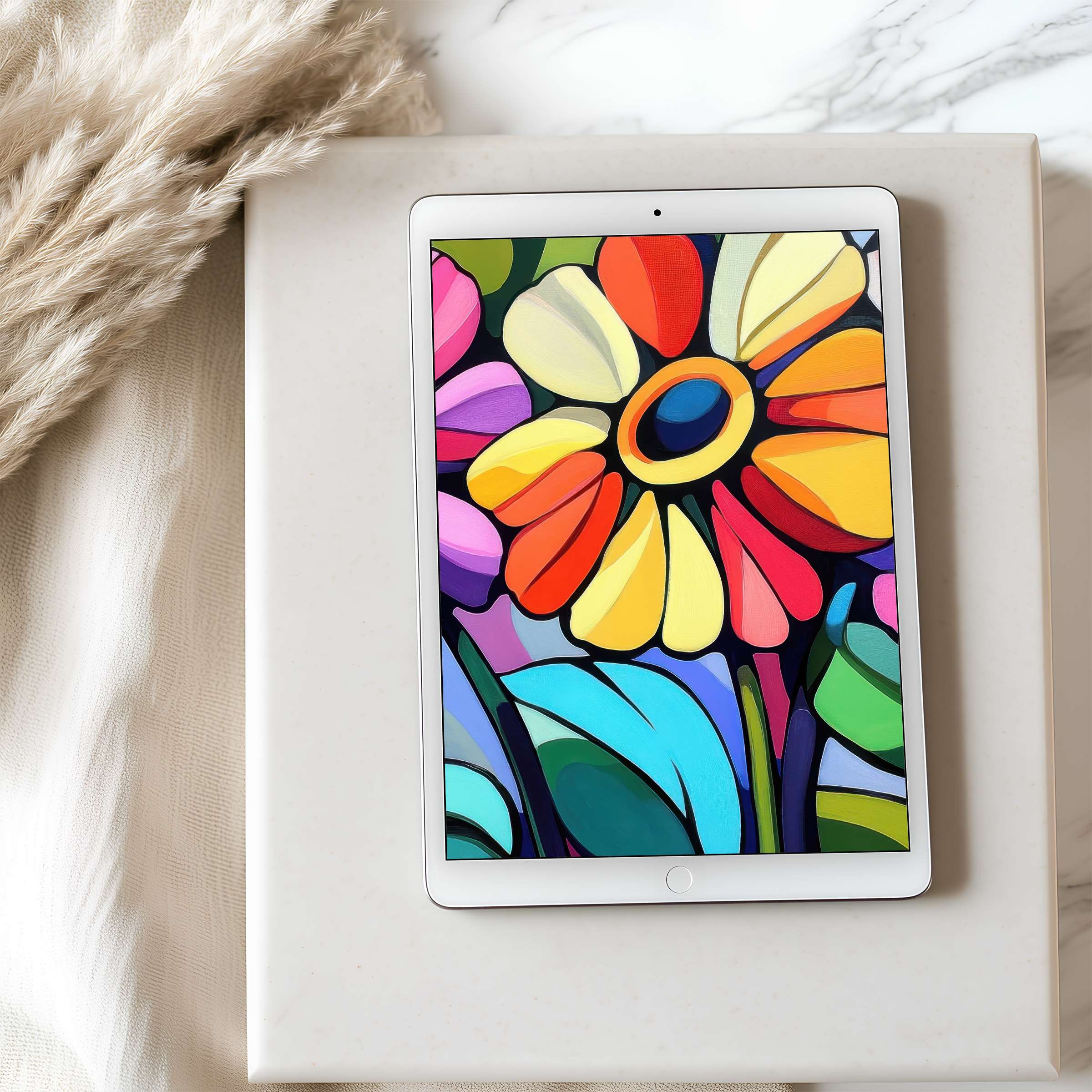 Vibrant floral tablet wallpaper in high resolution adds elegance to your iPad or Android device, offering serene digital download bliss