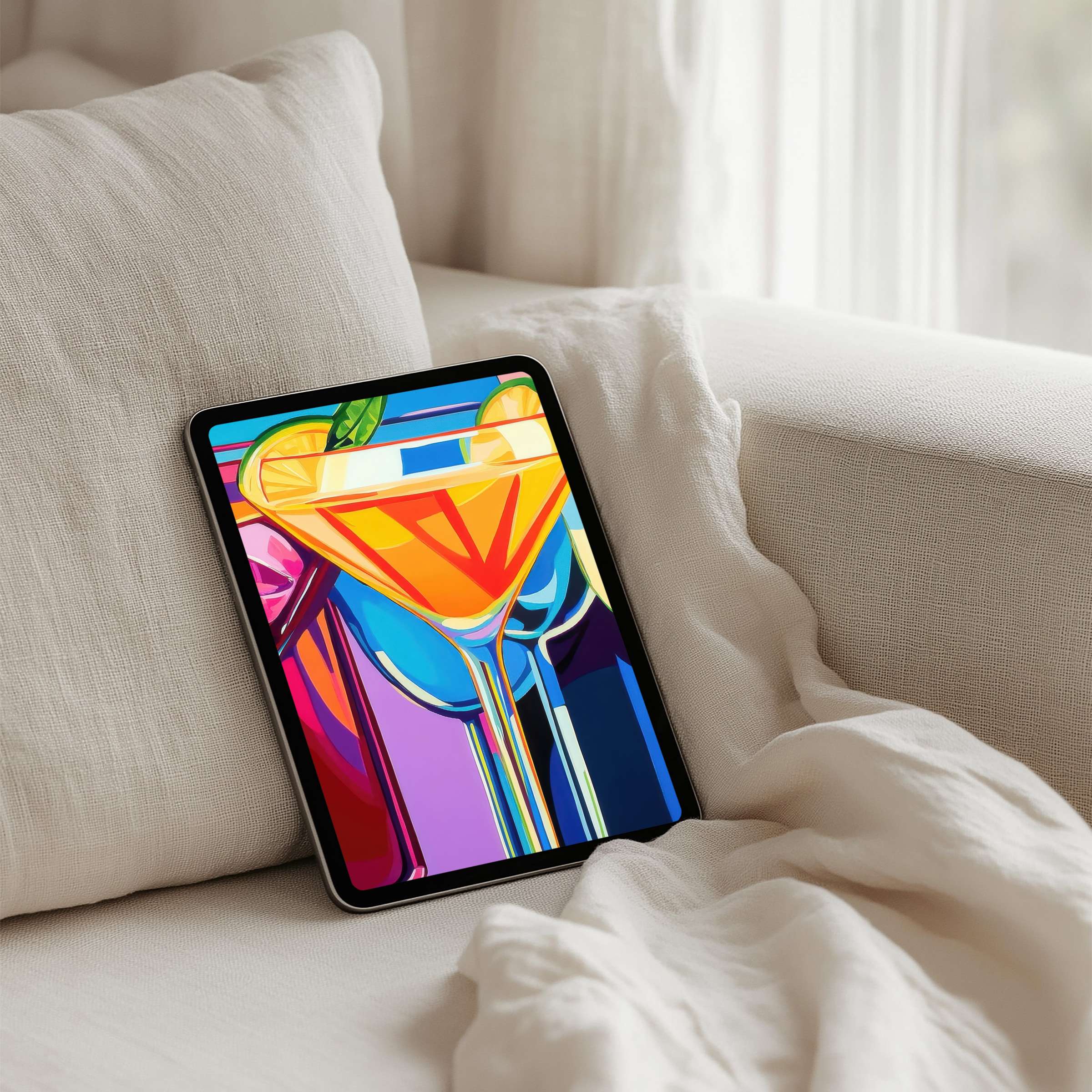 Vibrant cocktail art iPad background for tablet adds elegance and inspiration to your space with instant download for mindfulness