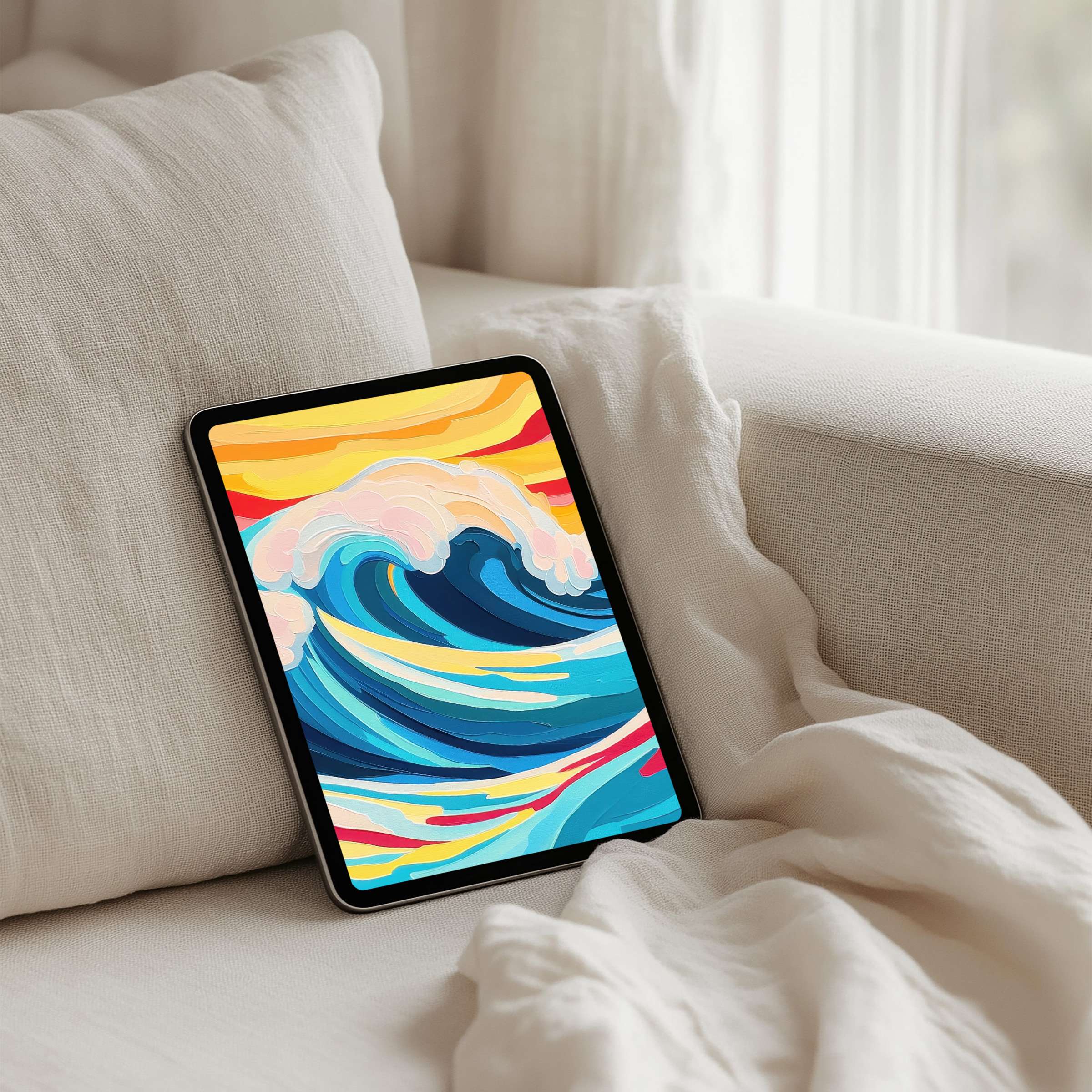 Dramatic digital wave painting for iPad background adds elegance and calm to your tablet as an instant download for mindful inspiration