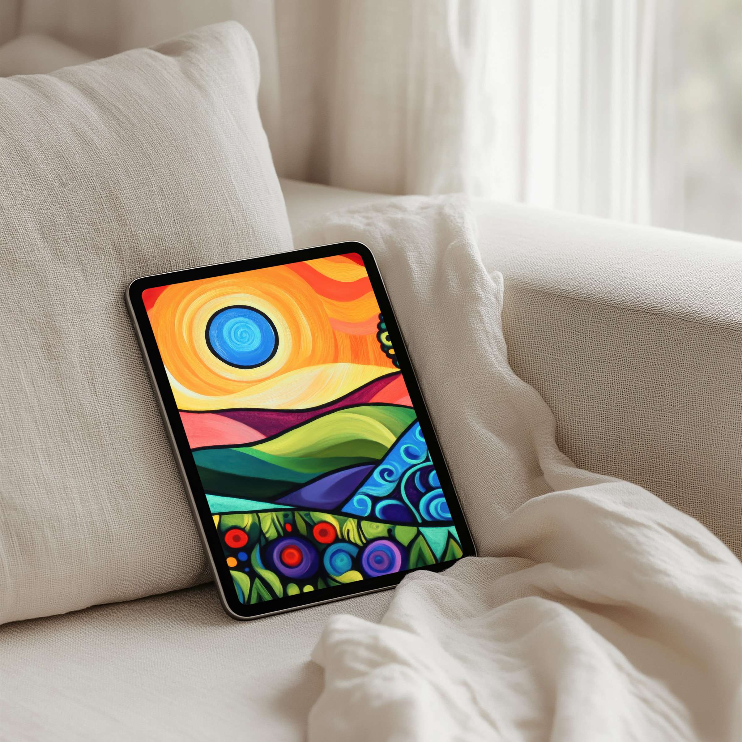 Vivid abstract landscape on iPad background for instant download fits any tablet offering elegance, mindfulness, and calm inspiration