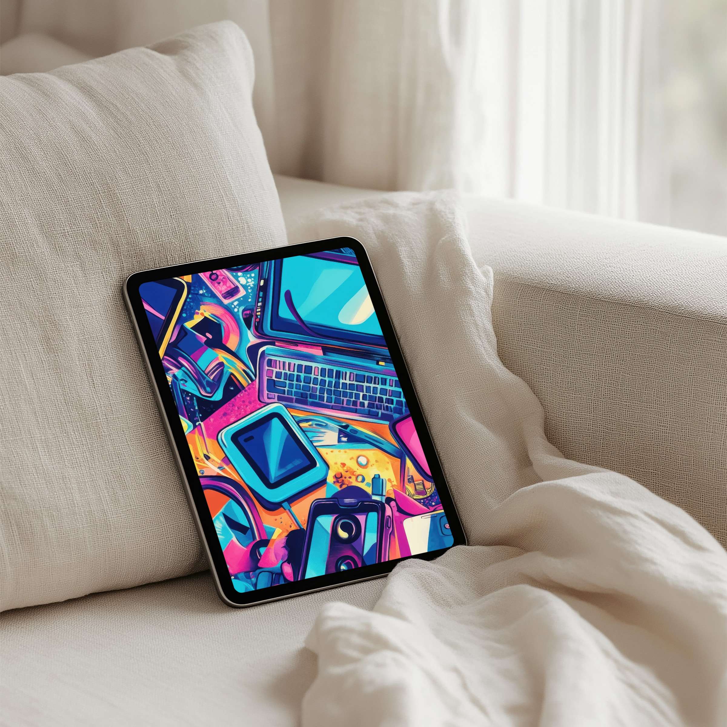 Vibrant digital art with abstract tech theme as iPad background offers calm and inspiration for your tablet's instant download