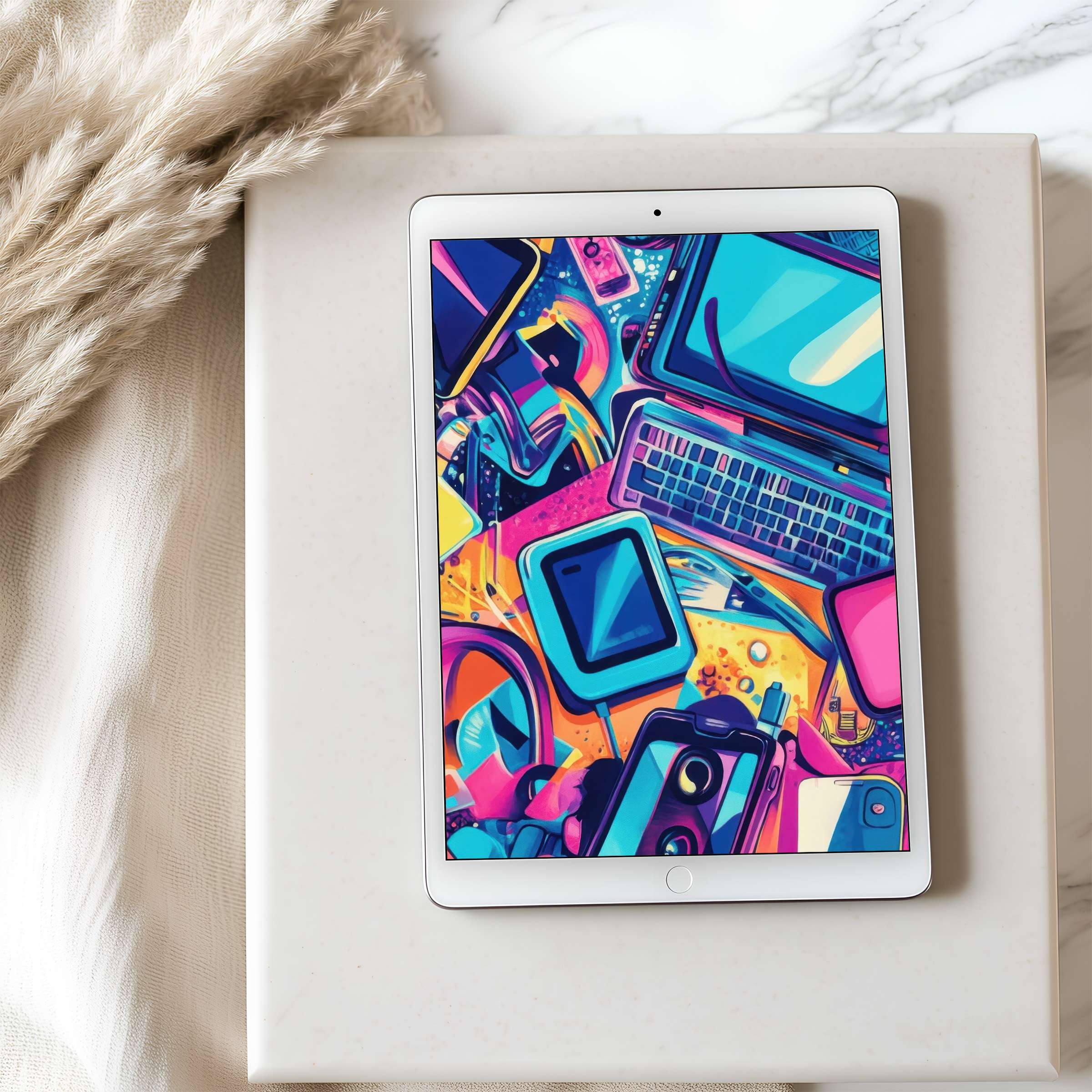 Vibrant abstract tablet wallpaper with bold geometric shapes, perfect high-resolution digital download for iPad and Android tablets